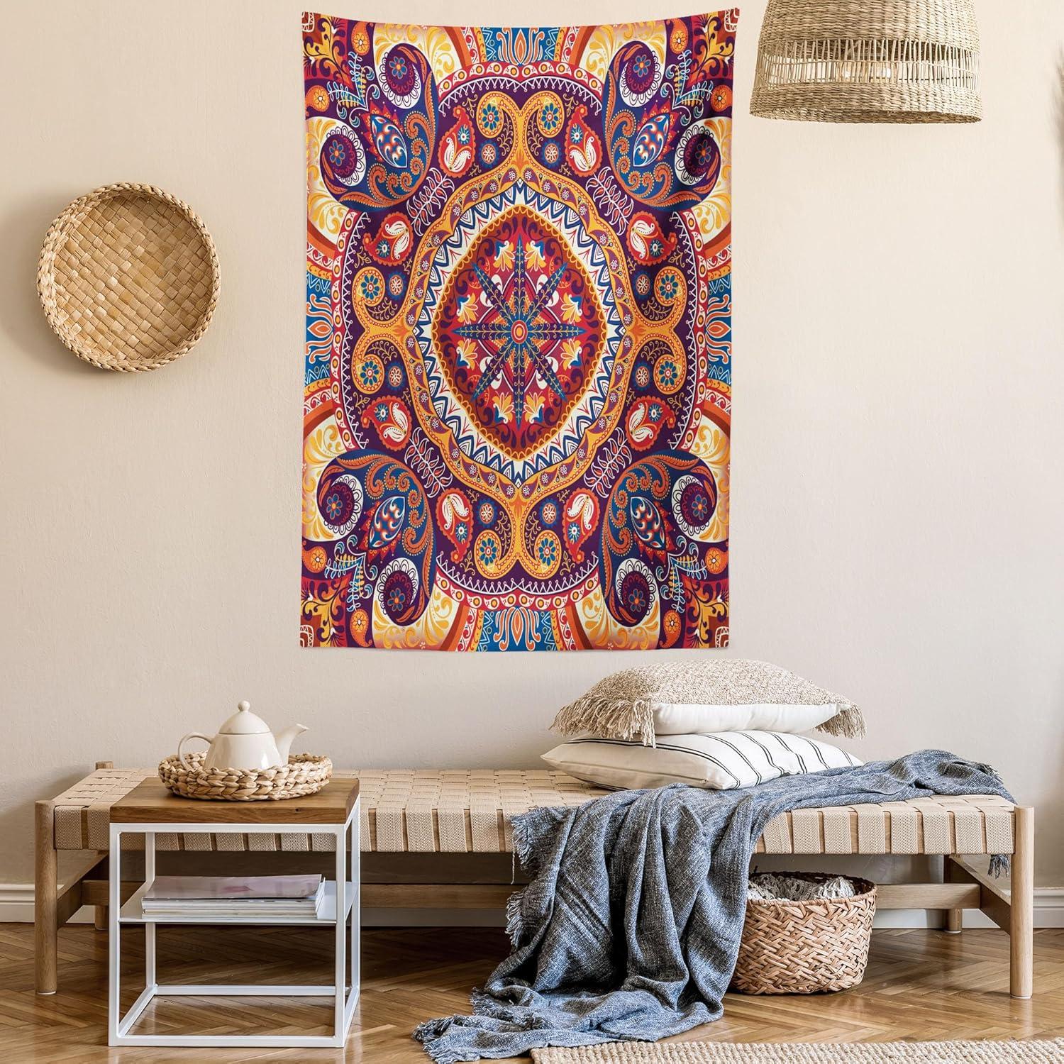 imageAmbesonne Hippie Tapestry Modern Goth Scene of Wingy Skeleton Moon and Roundy Flowers Boho Dreamy Fabric Wall Hanging Decor for Bedroom Living Room Dorm 28 X 23 Eggshell Shamrock GreenPale Orange