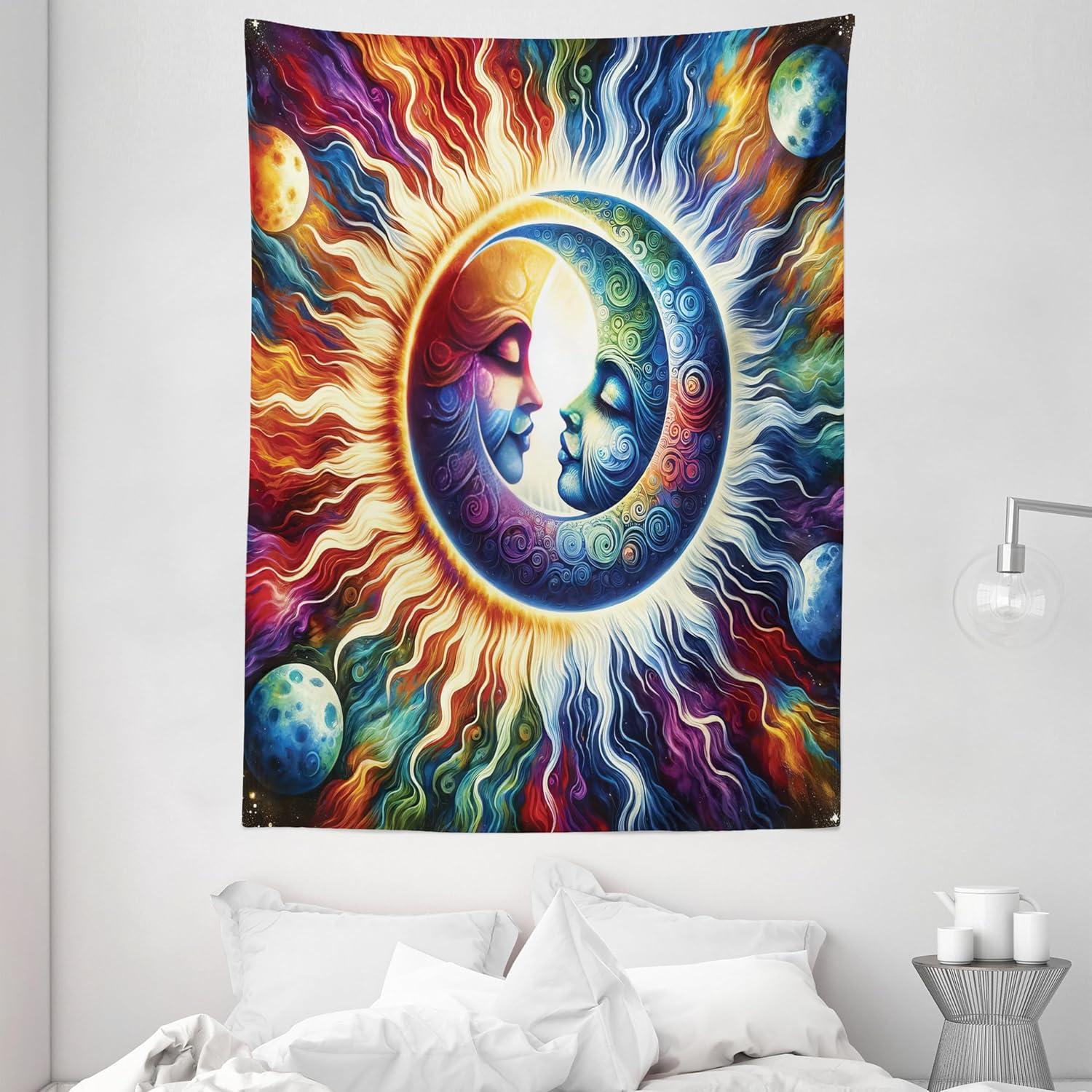 imageAmbesonne Hippie Tapestry Modern Goth Scene of Wingy Skeleton Moon and Roundy Flowers Boho Dreamy Fabric Wall Hanging Decor for Bedroom Living Room Dorm 28 X 23 Eggshell Shamrock GreenAmber Multicolor