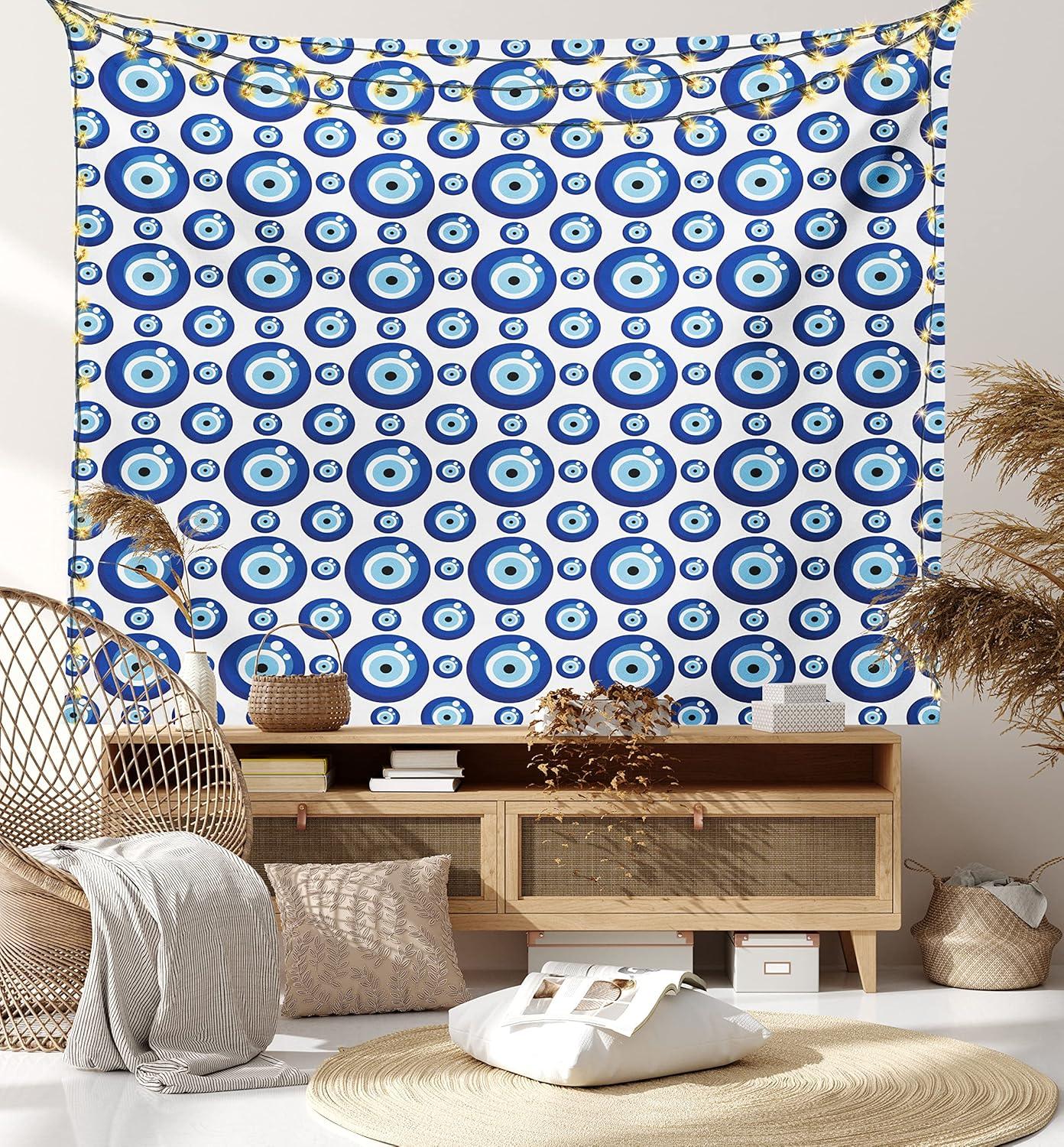 imageAmbesonne Hippie Tapestry Modern Goth Scene of Wingy Skeleton Moon and Roundy Flowers Boho Dreamy Fabric Wall Hanging Decor for Bedroom Living Room Dorm 28 X 23 Eggshell Shamrock GreenBlue White