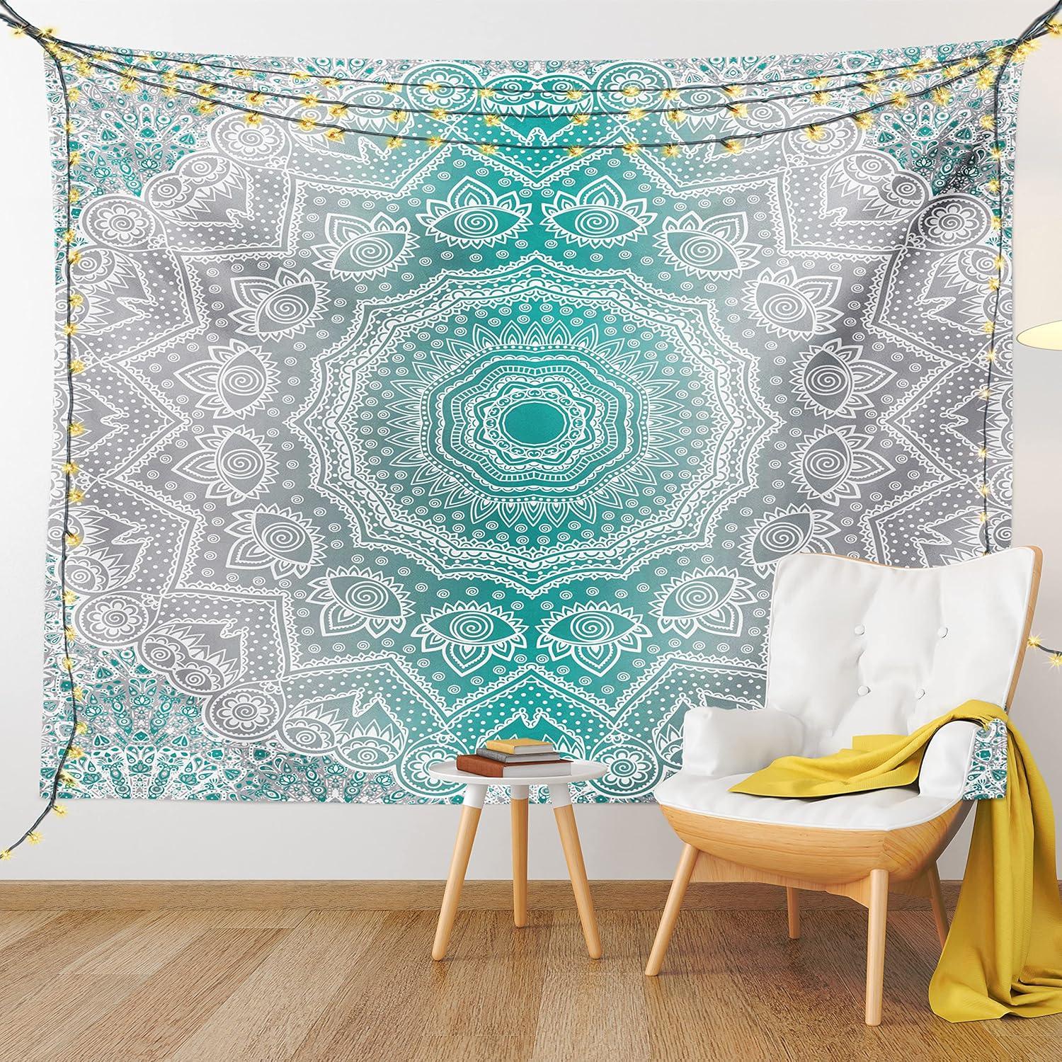 imageAmbesonne Hippie Tapestry Modern Goth Scene of Wingy Skeleton Moon and Roundy Flowers Boho Dreamy Fabric Wall Hanging Decor for Bedroom Living Room Dorm 28 X 23 Eggshell Shamrock GreenTeal and Grey