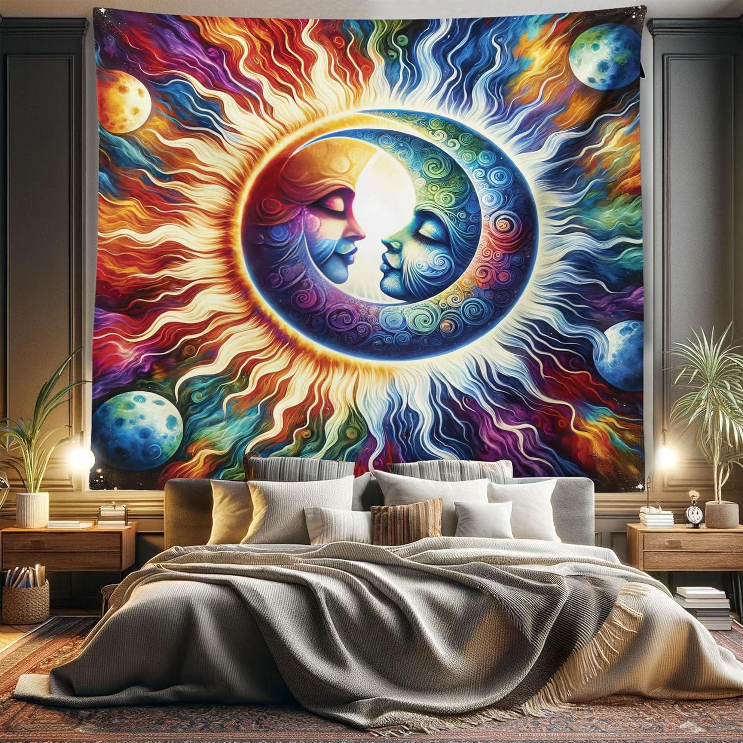imageAmbesonne Hippie Tapestry Modern Goth Scene of Wingy Skeleton Moon and Roundy Flowers Boho Dreamy Fabric Wall Hanging Decor for Bedroom Living Room Dorm 28 X 23 Eggshell Shamrock GreenAmber Multicolor
