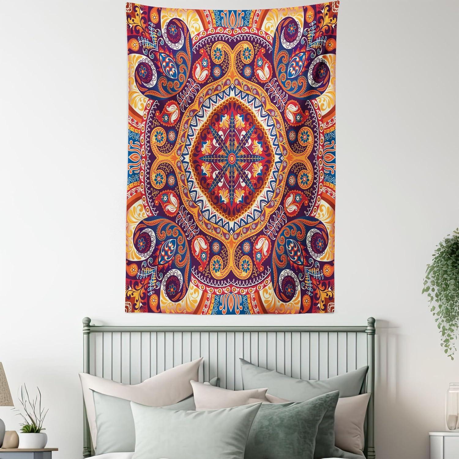 imageAmbesonne Hippie Tapestry Modern Goth Scene of Wingy Skeleton Moon and Roundy Flowers Boho Dreamy Fabric Wall Hanging Decor for Bedroom Living Room Dorm 28 X 23 Eggshell Shamrock GreenPale Orange