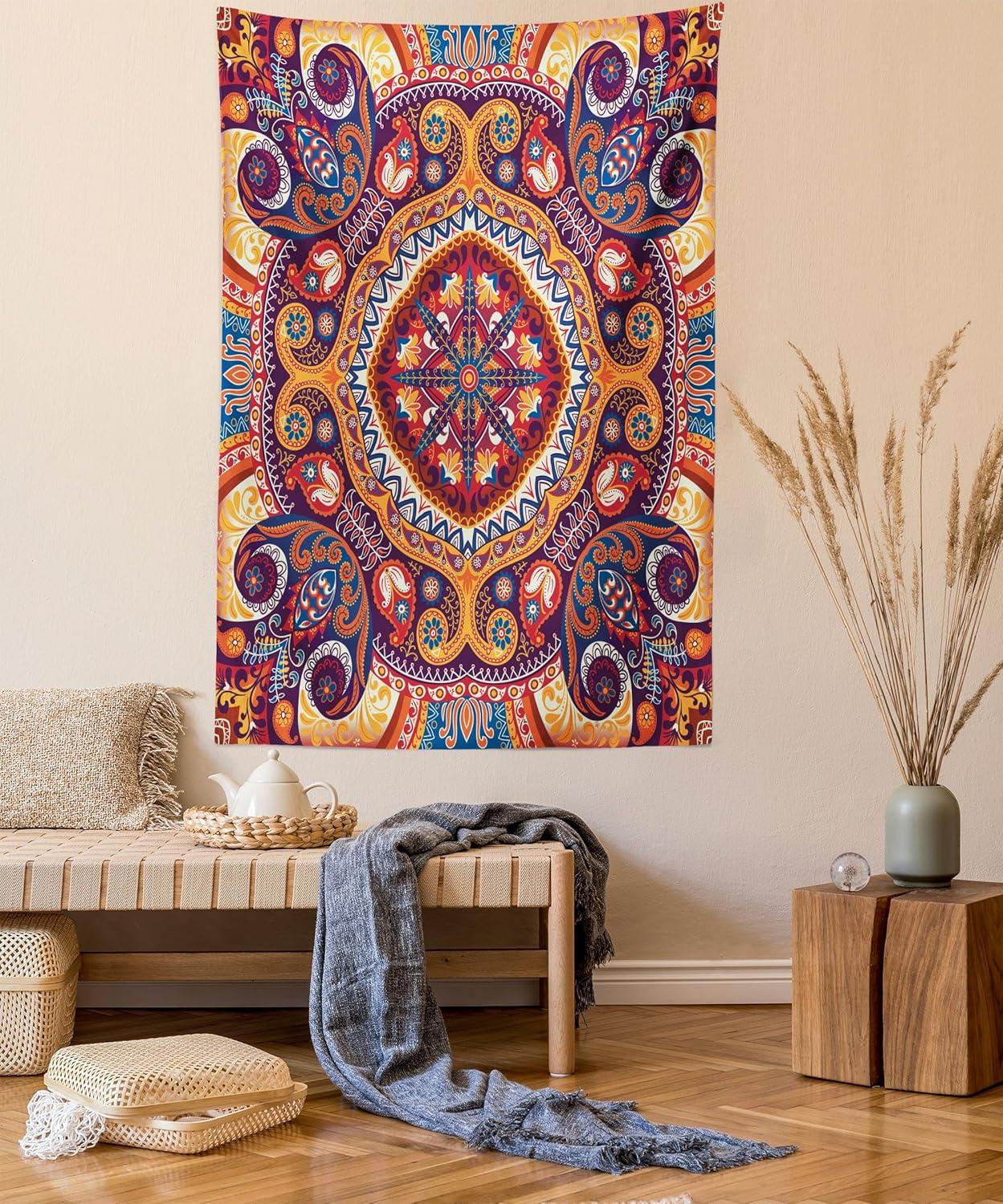 imageAmbesonne Hippie Tapestry Modern Goth Scene of Wingy Skeleton Moon and Roundy Flowers Boho Dreamy Fabric Wall Hanging Decor for Bedroom Living Room Dorm 28 X 23 Eggshell Shamrock GreenPale Orange