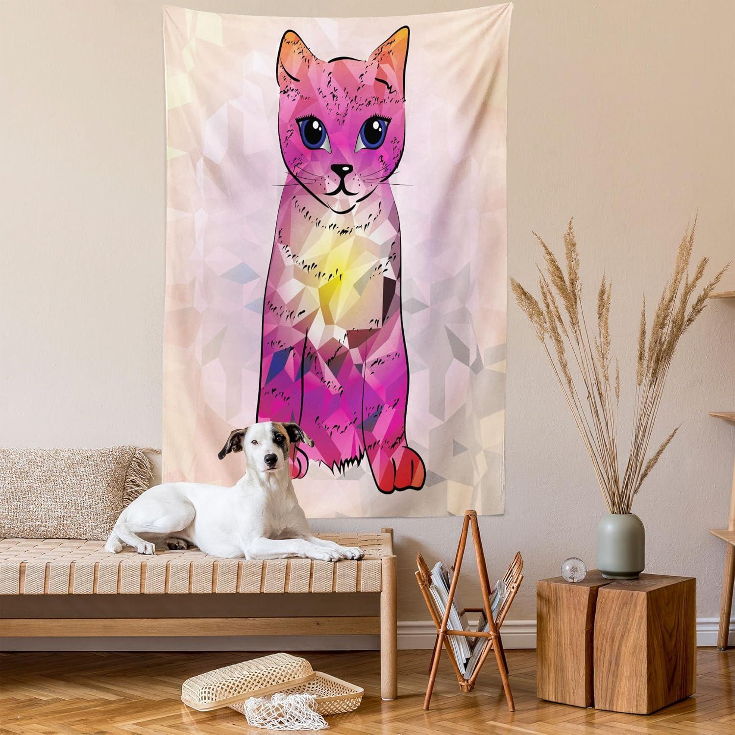 imageAmbesonne Hippie Tapestry Modern Goth Scene of Wingy Skeleton Moon and Roundy Flowers Boho Dreamy Fabric Wall Hanging Decor for Bedroom Living Room Dorm 28 X 23 Eggshell Shamrock GreenFuchsia Pink