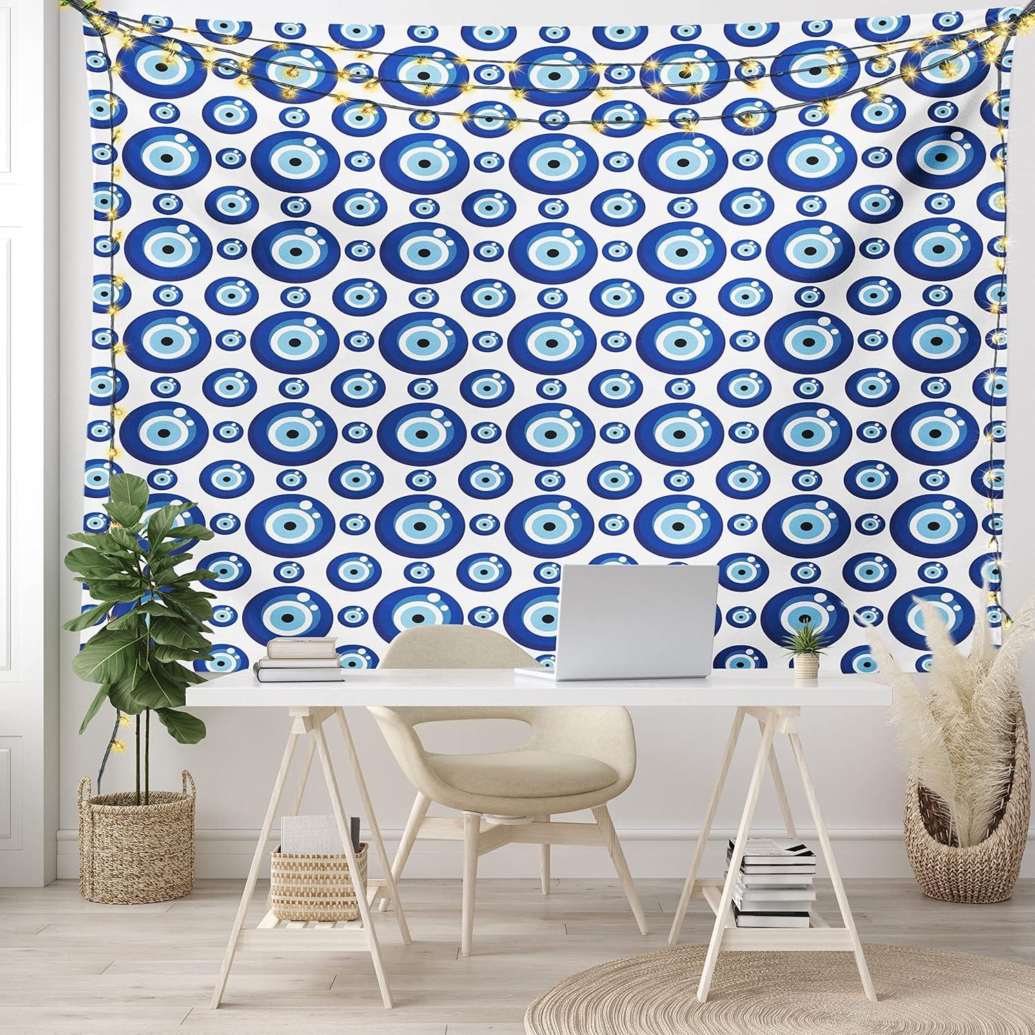 imageAmbesonne Hippie Tapestry Modern Goth Scene of Wingy Skeleton Moon and Roundy Flowers Boho Dreamy Fabric Wall Hanging Decor for Bedroom Living Room Dorm 28 X 23 Eggshell Shamrock GreenBlue White