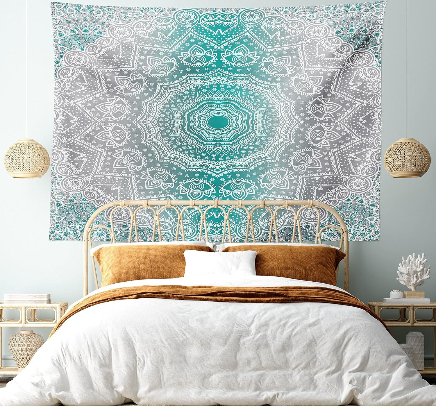 imageAmbesonne Hippie Tapestry Modern Goth Scene of Wingy Skeleton Moon and Roundy Flowers Boho Dreamy Fabric Wall Hanging Decor for Bedroom Living Room Dorm 28 X 23 Eggshell Shamrock GreenTeal and Grey