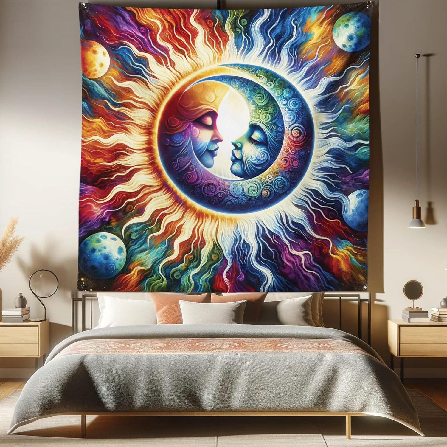 imageAmbesonne Hippie Tapestry Modern Goth Scene of Wingy Skeleton Moon and Roundy Flowers Boho Dreamy Fabric Wall Hanging Decor for Bedroom Living Room Dorm 28 X 23 Eggshell Shamrock GreenAmber Multicolor