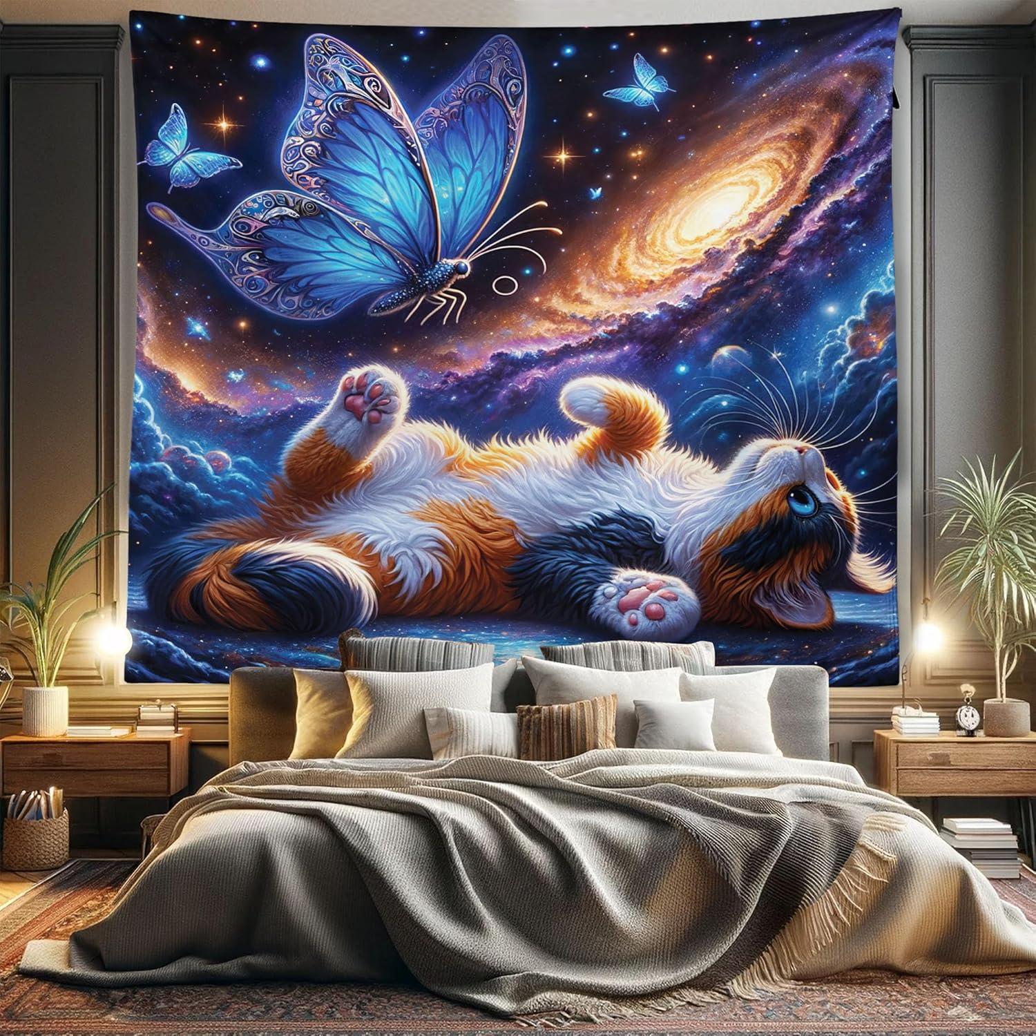 imageAmbesonne Hippie Tapestry Modern Goth Scene of Wingy Skeleton Moon and Roundy Flowers Boho Dreamy Fabric Wall Hanging Decor for Bedroom Living Room Dorm 28 X 23 Eggshell Shamrock GreenAzure Blue Orange Purple