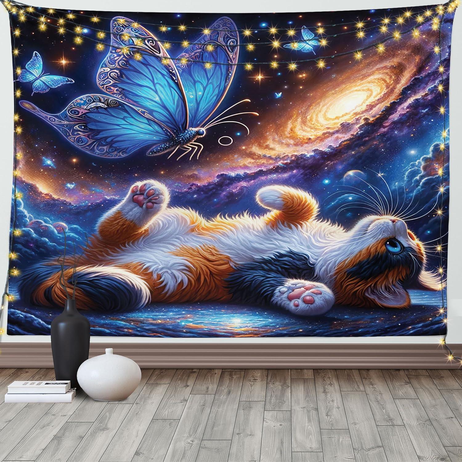 imageAmbesonne Hippie Tapestry Modern Goth Scene of Wingy Skeleton Moon and Roundy Flowers Boho Dreamy Fabric Wall Hanging Decor for Bedroom Living Room Dorm 28 X 23 Eggshell Shamrock GreenAzure Blue Orange Purple