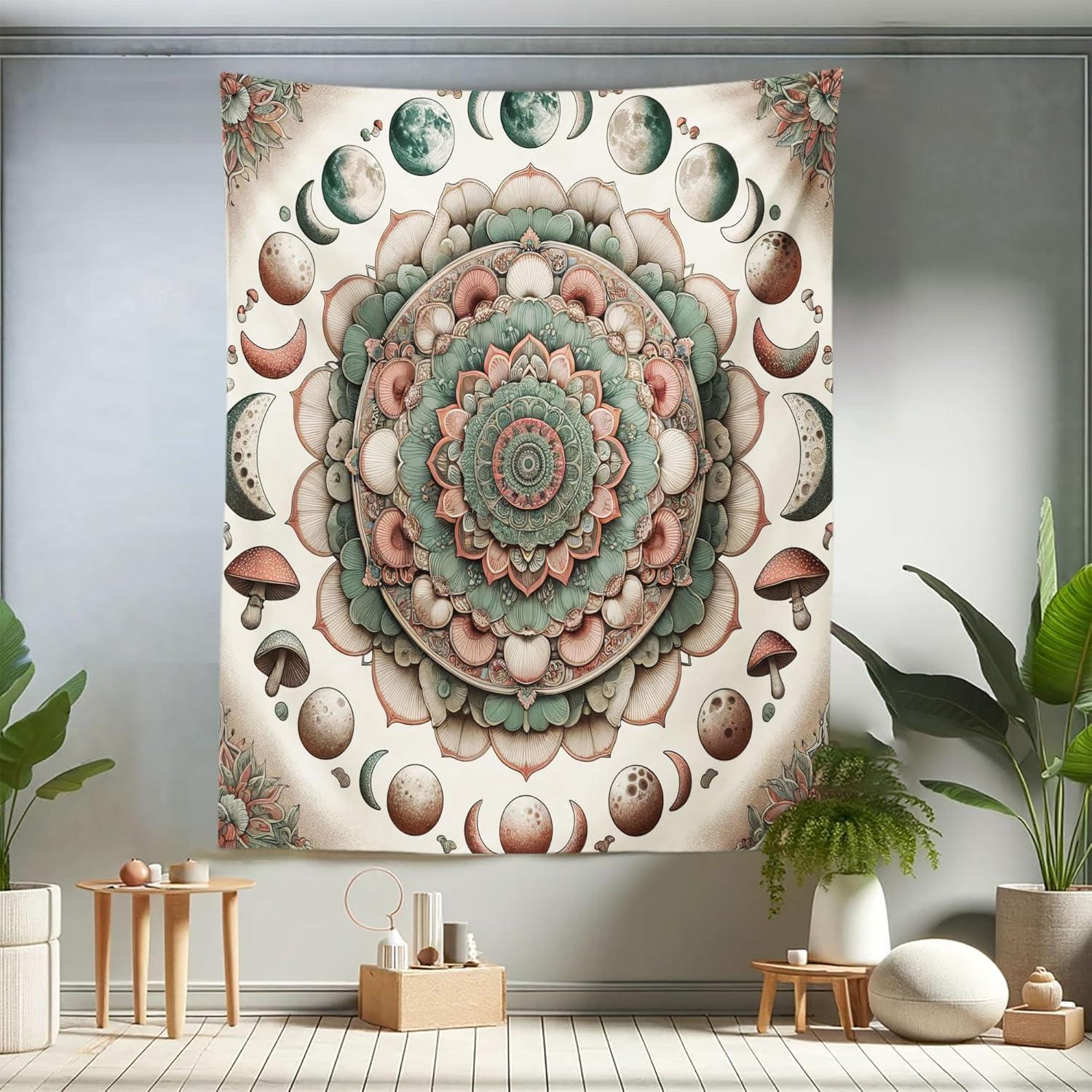 imageAmbesonne Hippie Tapestry Modern Goth Scene of Wingy Skeleton Moon and Roundy Flowers Boho Dreamy Fabric Wall Hanging Decor for Bedroom Living Room Dorm 28 X 23 Eggshell Shamrock GreenPale Mustard Laurel Green