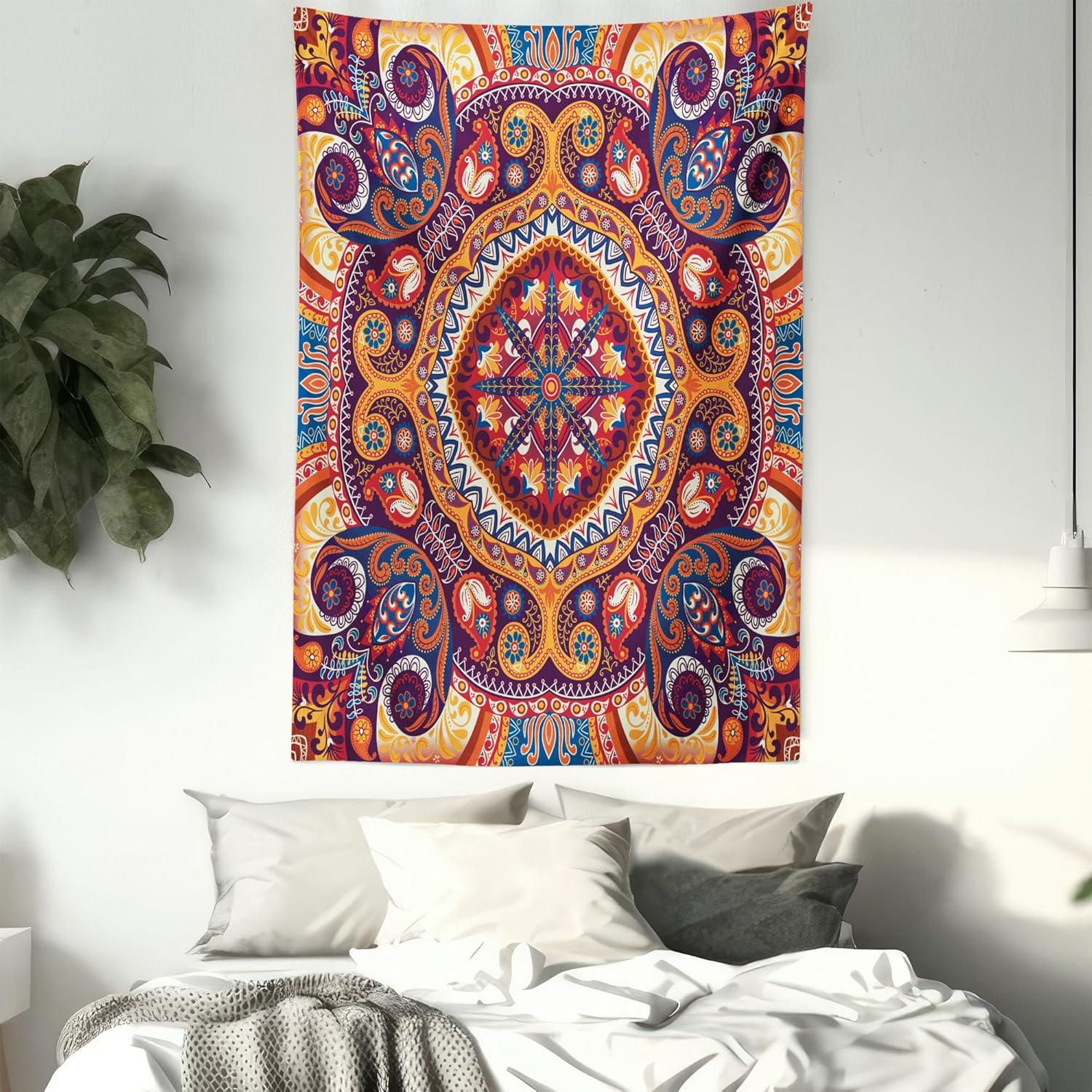 imageAmbesonne Hippie Tapestry Modern Goth Scene of Wingy Skeleton Moon and Roundy Flowers Boho Dreamy Fabric Wall Hanging Decor for Bedroom Living Room Dorm 28 X 23 Eggshell Shamrock GreenPale Orange