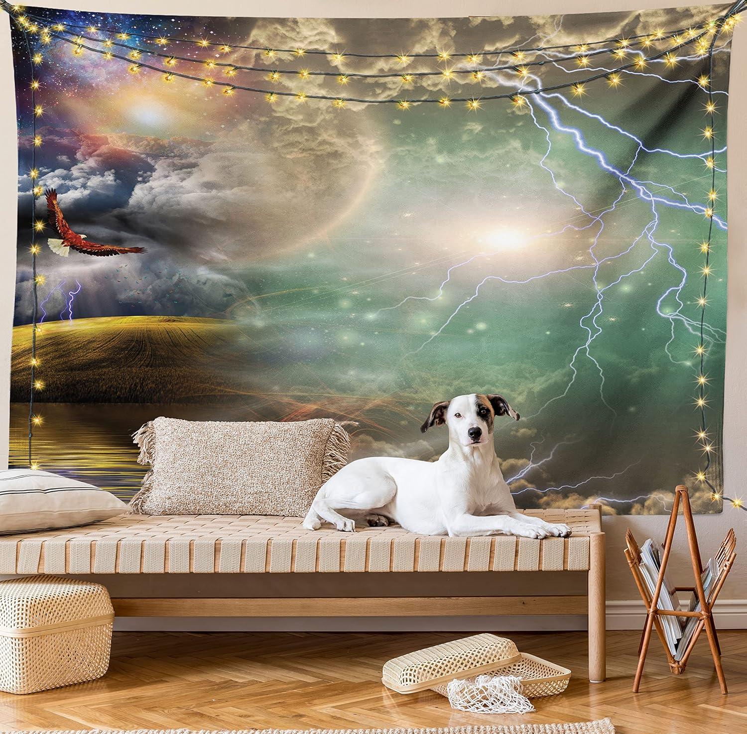 imageAmbesonne Hippie Tapestry Modern Goth Scene of Wingy Skeleton Moon and Roundy Flowers Boho Dreamy Fabric Wall Hanging Decor for Bedroom Living Room Dorm 28 X 23 Eggshell Shamrock GreenPurple Yellow