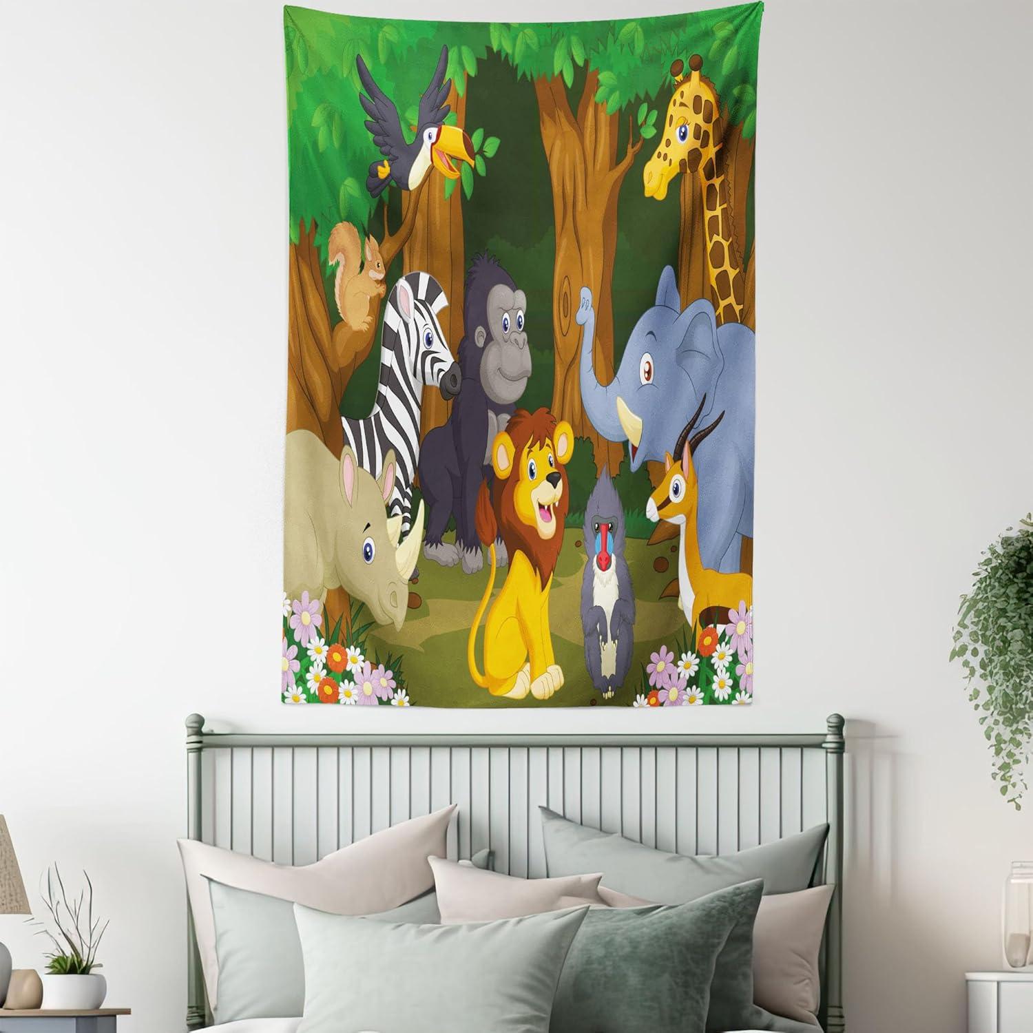 imageAmbesonne Hippie Tapestry Modern Goth Scene of Wingy Skeleton Moon and Roundy Flowers Boho Dreamy Fabric Wall Hanging Decor for Bedroom Living Room Dorm 28 X 23 Eggshell Shamrock GreenBrown and Fern Green