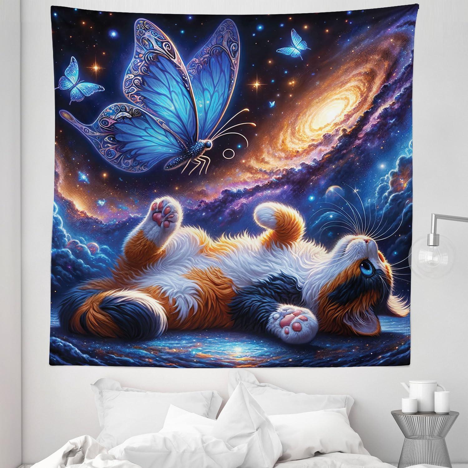 imageAmbesonne Hippie Tapestry Modern Goth Scene of Wingy Skeleton Moon and Roundy Flowers Boho Dreamy Fabric Wall Hanging Decor for Bedroom Living Room Dorm 28 X 23 Eggshell Shamrock GreenAzure Blue Orange Purple