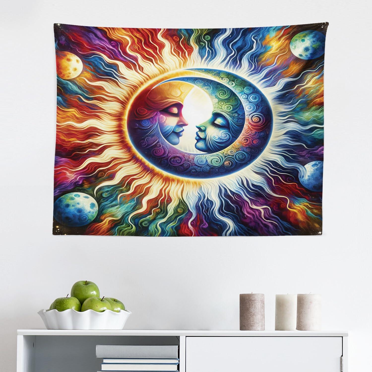imageAmbesonne Hippie Tapestry Modern Goth Scene of Wingy Skeleton Moon and Roundy Flowers Boho Dreamy Fabric Wall Hanging Decor for Bedroom Living Room Dorm 28 X 23 Eggshell Shamrock GreenAmber Multicolor