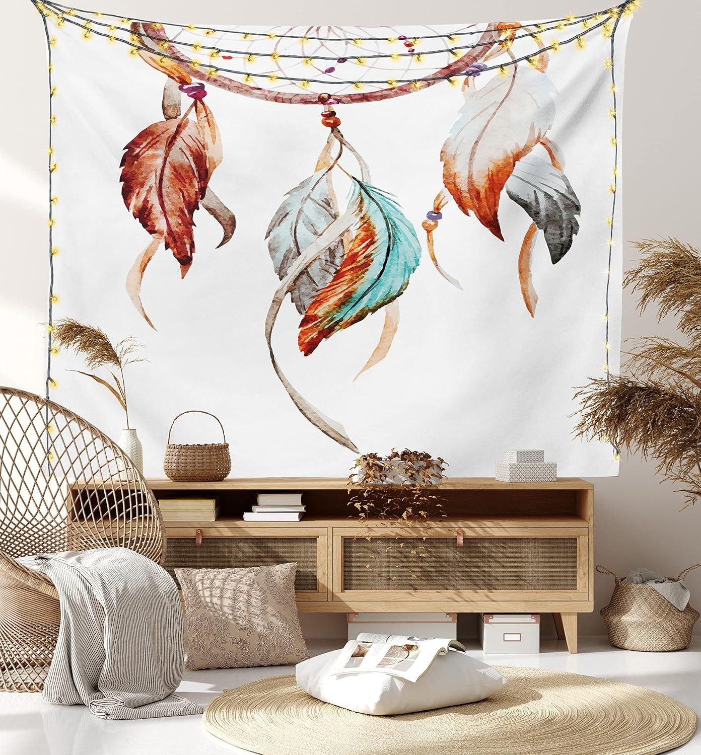 imageAmbesonne Hippie Tapestry Modern Goth Scene of Wingy Skeleton Moon and Roundy Flowers Boho Dreamy Fabric Wall Hanging Decor for Bedroom Living Room Dorm 28 X 23 Eggshell Shamrock GreenBurnt Sienna Seafoam