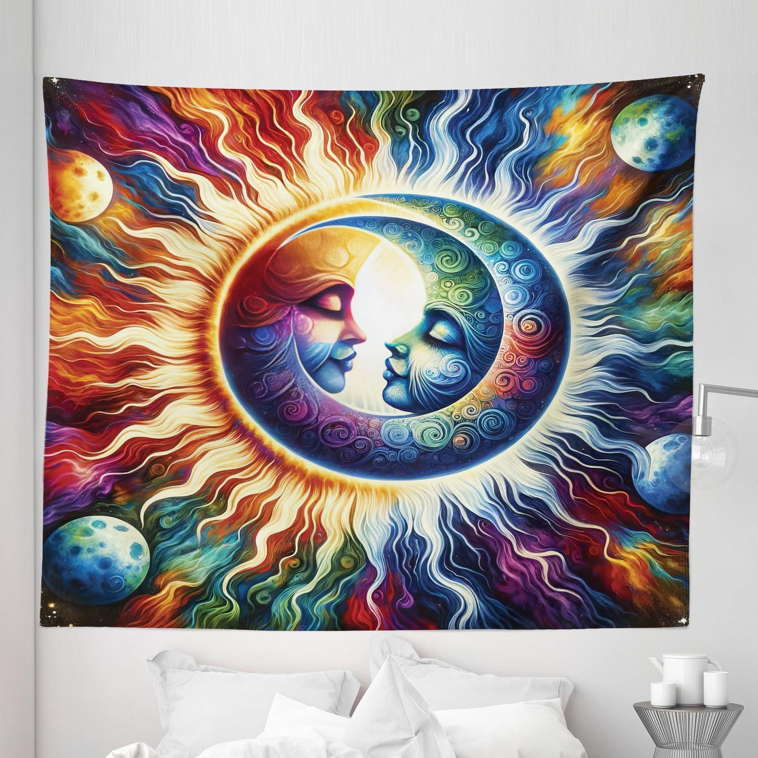 imageAmbesonne Hippie Tapestry Modern Goth Scene of Wingy Skeleton Moon and Roundy Flowers Boho Dreamy Fabric Wall Hanging Decor for Bedroom Living Room Dorm 28 X 23 Eggshell Shamrock GreenAmber Multicolor