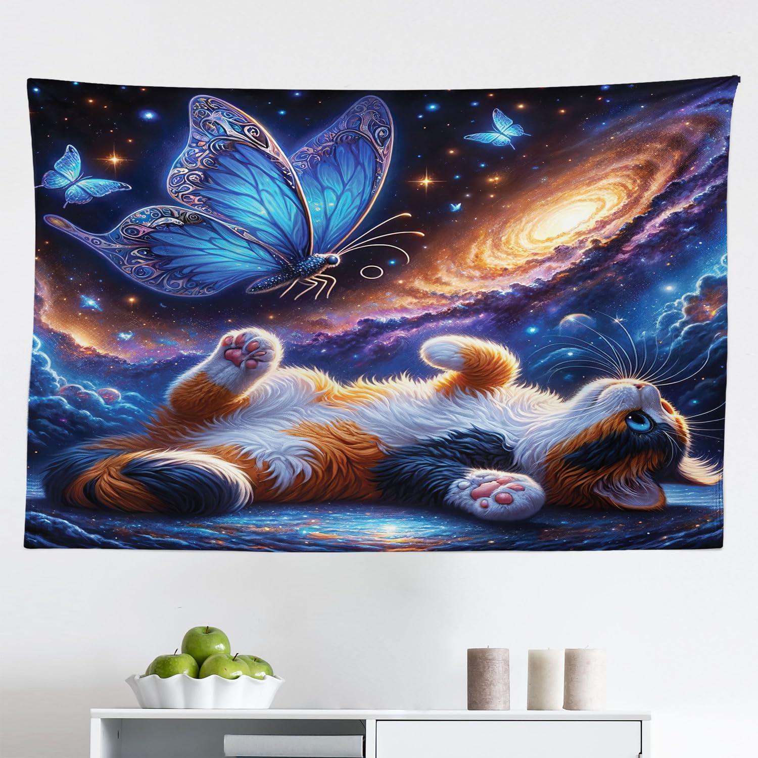 imageAmbesonne Hippie Tapestry Modern Goth Scene of Wingy Skeleton Moon and Roundy Flowers Boho Dreamy Fabric Wall Hanging Decor for Bedroom Living Room Dorm 28 X 23 Eggshell Shamrock GreenAzure Blue Orange Purple