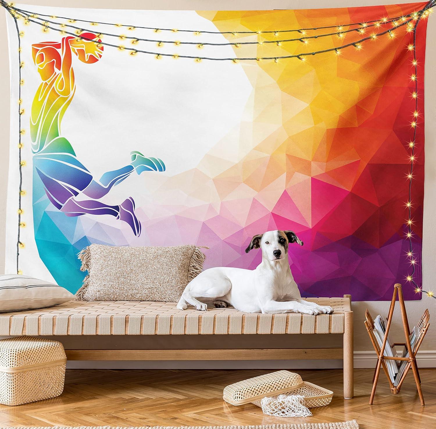 imageAmbesonne Hippie Tapestry Modern Goth Scene of Wingy Skeleton Moon and Roundy Flowers Boho Dreamy Fabric Wall Hanging Decor for Bedroom Living Room Dorm 28 X 23 Eggshell Shamrock GreenWhite Orange