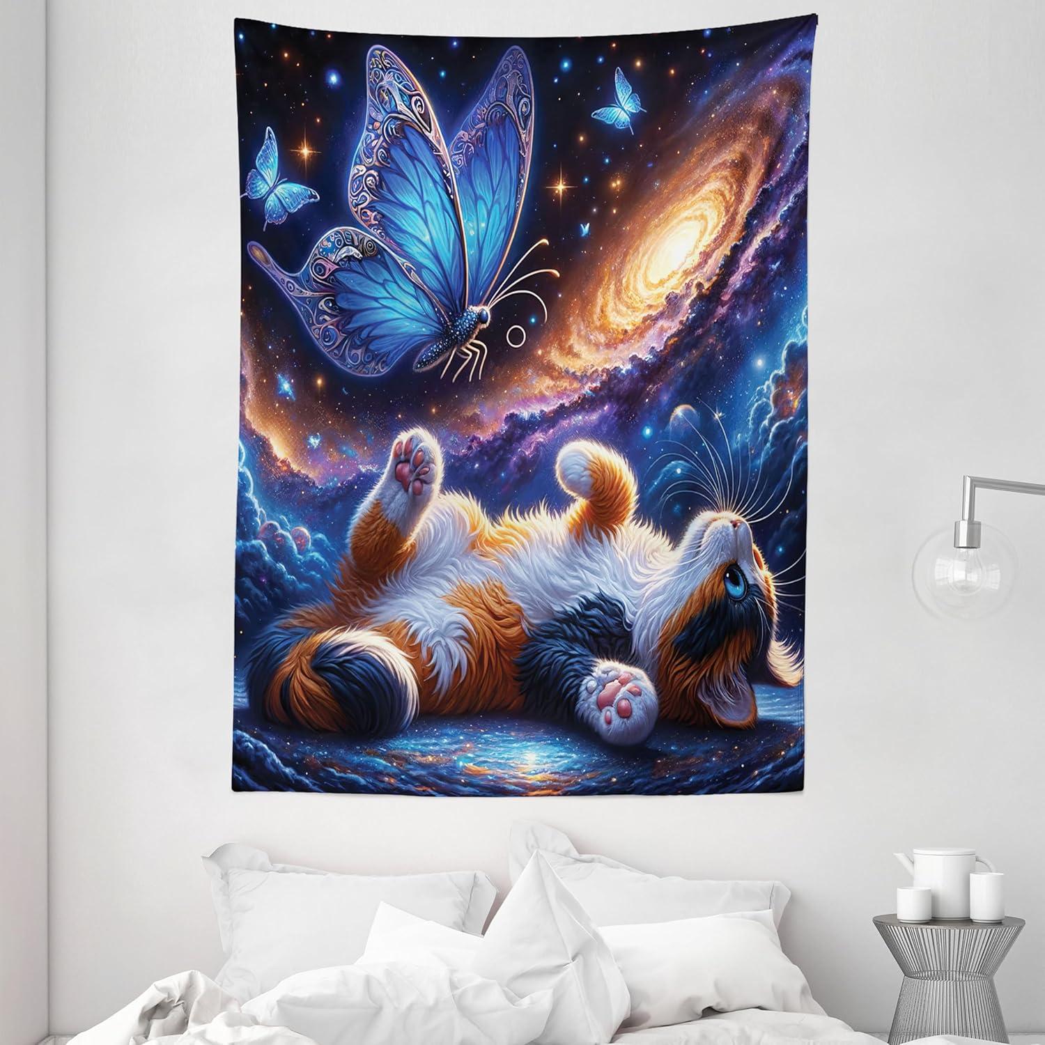 imageAmbesonne Hippie Tapestry Modern Goth Scene of Wingy Skeleton Moon and Roundy Flowers Boho Dreamy Fabric Wall Hanging Decor for Bedroom Living Room Dorm 28 X 23 Eggshell Shamrock GreenAzure Blue Orange Purple