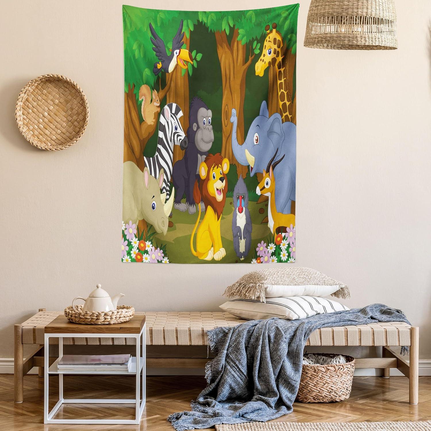 imageAmbesonne Hippie Tapestry Modern Goth Scene of Wingy Skeleton Moon and Roundy Flowers Boho Dreamy Fabric Wall Hanging Decor for Bedroom Living Room Dorm 28 X 23 Eggshell Shamrock GreenBrown and Fern Green