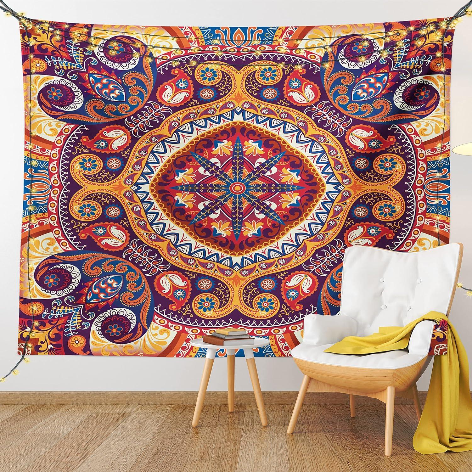 imageAmbesonne Hippie Tapestry Modern Goth Scene of Wingy Skeleton Moon and Roundy Flowers Boho Dreamy Fabric Wall Hanging Decor for Bedroom Living Room Dorm 28 X 23 Eggshell Shamrock GreenPale Orange