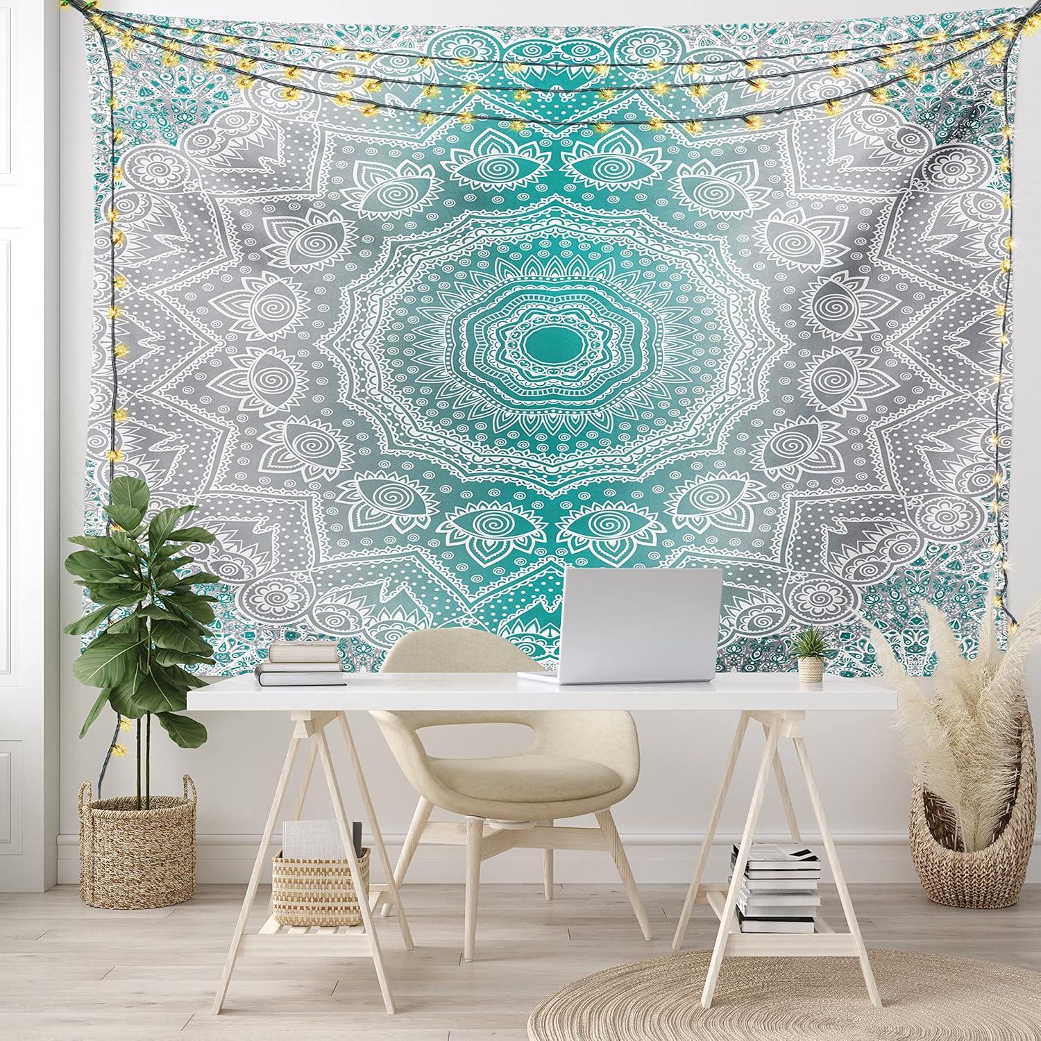 imageAmbesonne Hippie Tapestry Modern Goth Scene of Wingy Skeleton Moon and Roundy Flowers Boho Dreamy Fabric Wall Hanging Decor for Bedroom Living Room Dorm 28 X 23 Eggshell Shamrock GreenTeal and Grey