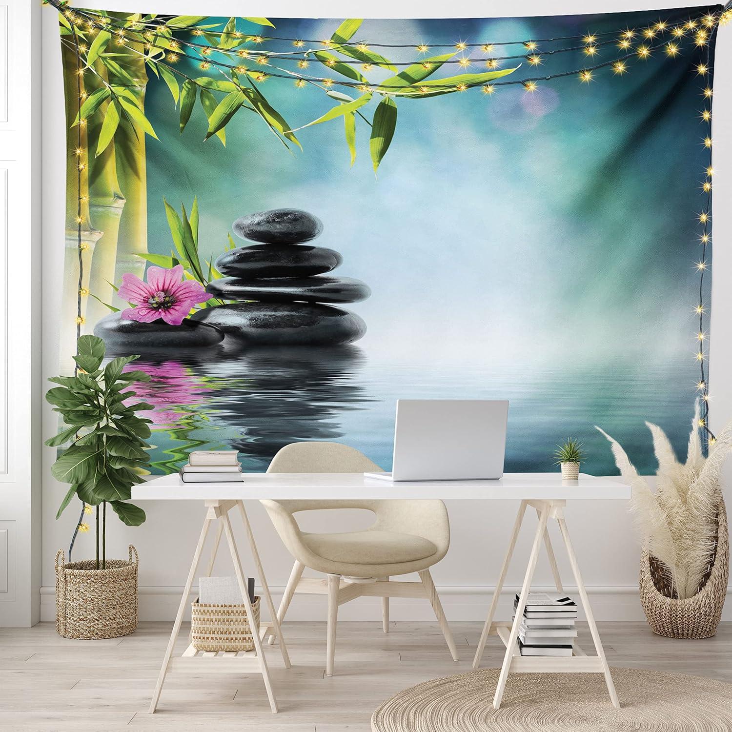 imageAmbesonne Hippie Tapestry Modern Goth Scene of Wingy Skeleton Moon and Roundy Flowers Boho Dreamy Fabric Wall Hanging Decor for Bedroom Living Room Dorm 28 X 23 Eggshell Shamrock GreenBlue Black