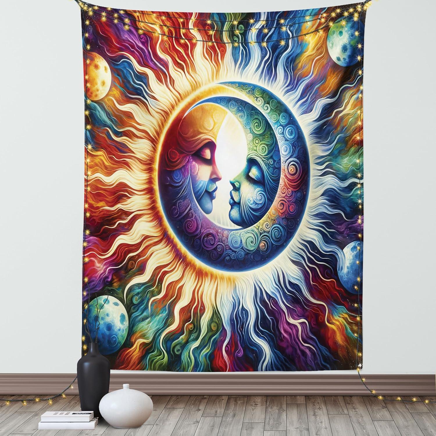 imageAmbesonne Hippie Tapestry Modern Goth Scene of Wingy Skeleton Moon and Roundy Flowers Boho Dreamy Fabric Wall Hanging Decor for Bedroom Living Room Dorm 28 X 23 Eggshell Shamrock GreenAmber Multicolor