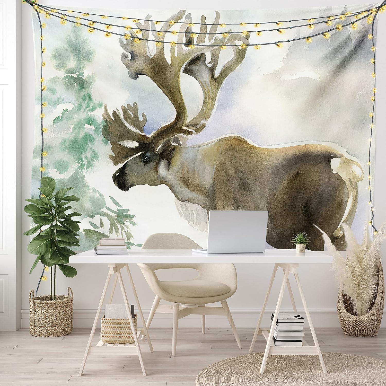 imageAmbesonne Hippie Tapestry Modern Goth Scene of Wingy Skeleton Moon and Roundy Flowers Boho Dreamy Fabric Wall Hanging Decor for Bedroom Living Room Dorm 28 X 23 Eggshell Shamrock GreenBeige Green