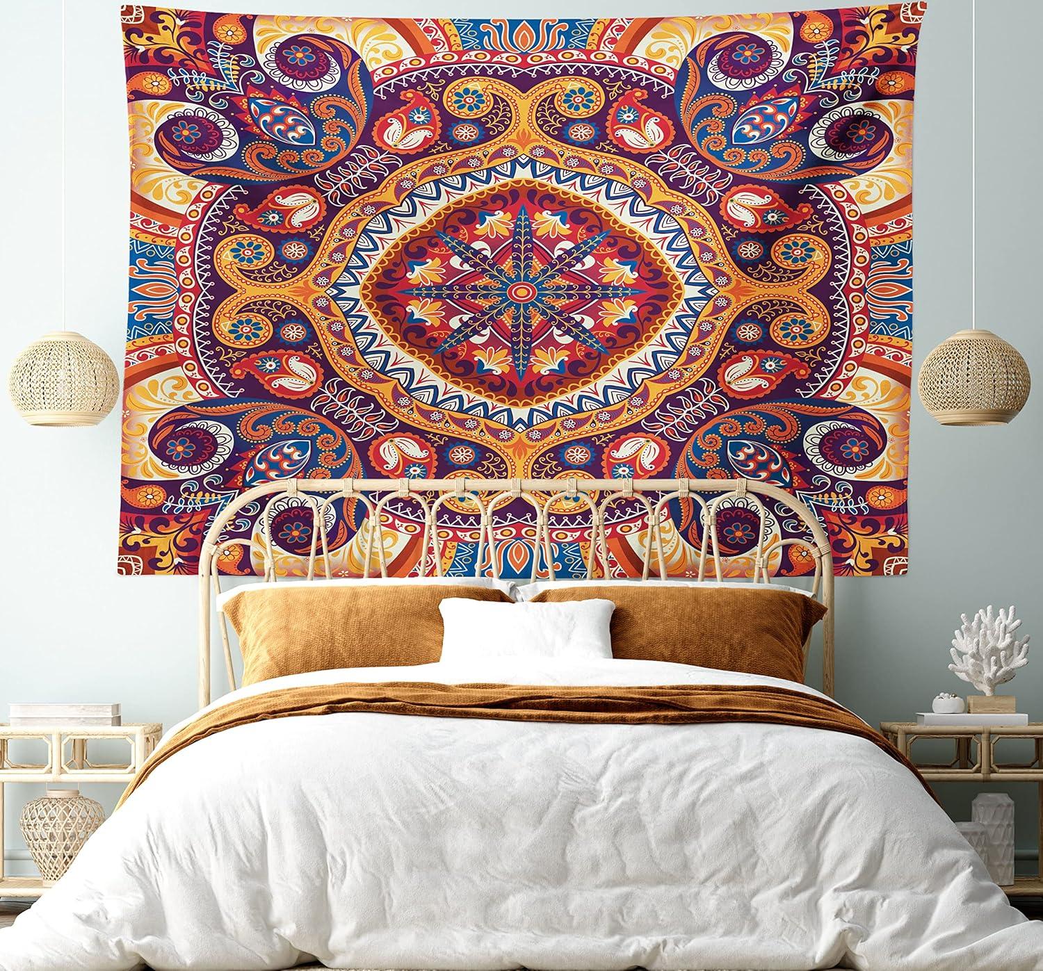 imageAmbesonne Hippie Tapestry Modern Goth Scene of Wingy Skeleton Moon and Roundy Flowers Boho Dreamy Fabric Wall Hanging Decor for Bedroom Living Room Dorm 28 X 23 Eggshell Shamrock GreenPale Orange