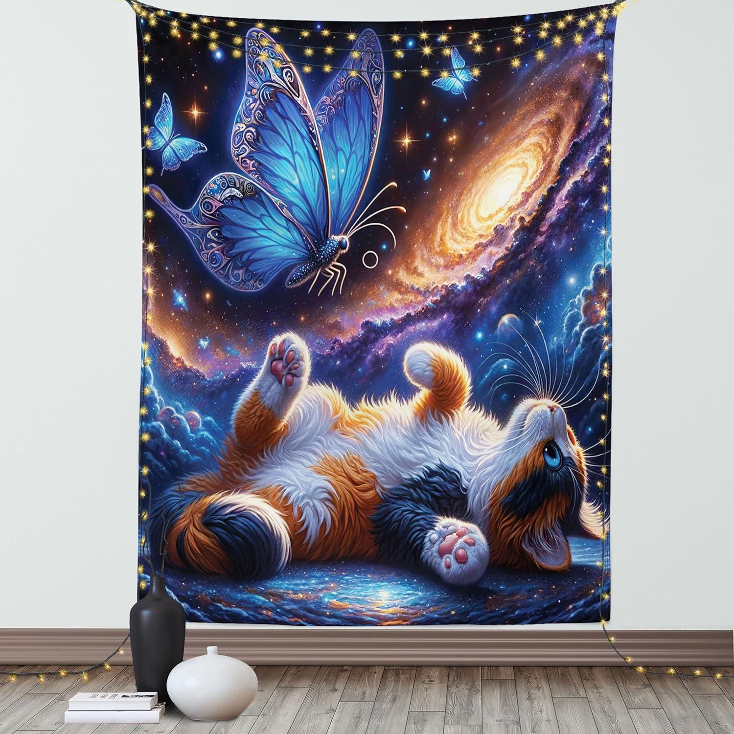 imageAmbesonne Hippie Tapestry Modern Goth Scene of Wingy Skeleton Moon and Roundy Flowers Boho Dreamy Fabric Wall Hanging Decor for Bedroom Living Room Dorm 28 X 23 Eggshell Shamrock GreenAzure Blue Orange Purple