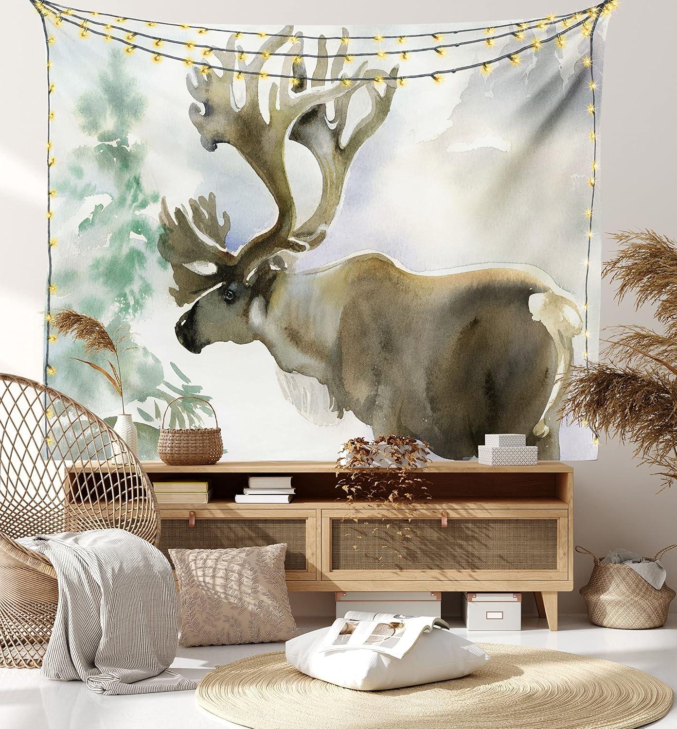imageAmbesonne Hippie Tapestry Modern Goth Scene of Wingy Skeleton Moon and Roundy Flowers Boho Dreamy Fabric Wall Hanging Decor for Bedroom Living Room Dorm 28 X 23 Eggshell Shamrock GreenBeige Green