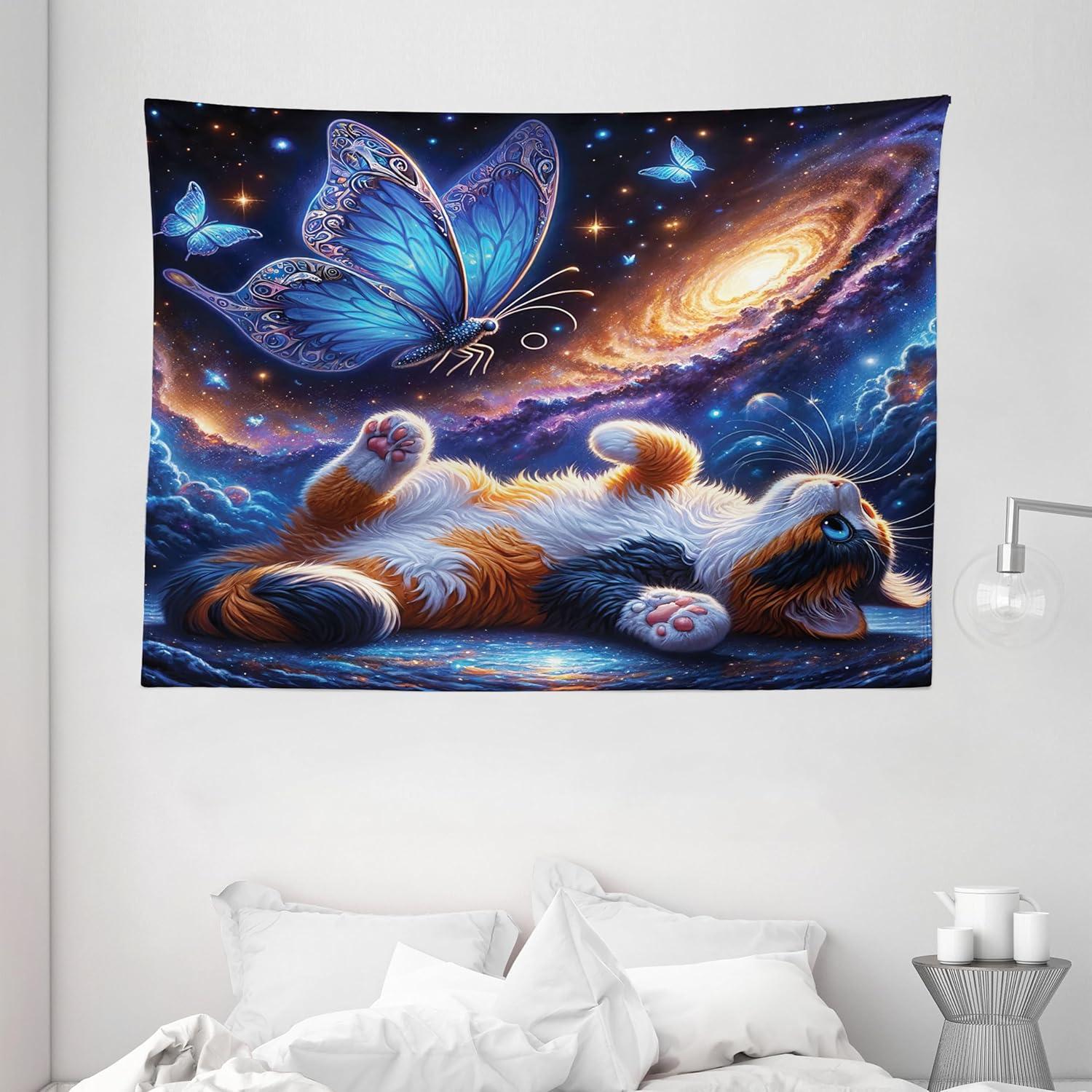 imageAmbesonne Hippie Tapestry Modern Goth Scene of Wingy Skeleton Moon and Roundy Flowers Boho Dreamy Fabric Wall Hanging Decor for Bedroom Living Room Dorm 28 X 23 Eggshell Shamrock GreenAzure Blue Orange Purple