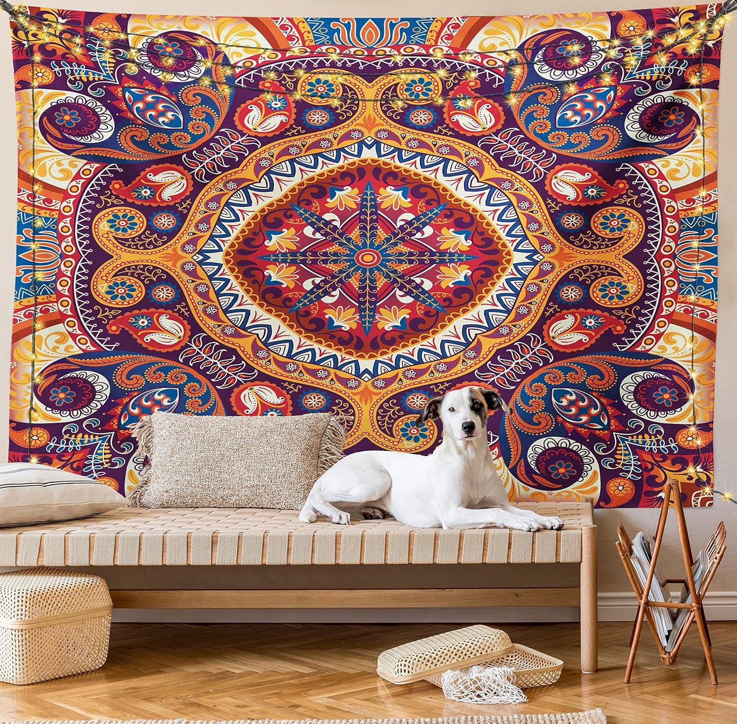 imageAmbesonne Hippie Tapestry Modern Goth Scene of Wingy Skeleton Moon and Roundy Flowers Boho Dreamy Fabric Wall Hanging Decor for Bedroom Living Room Dorm 28 X 23 Eggshell Shamrock GreenPale Orange