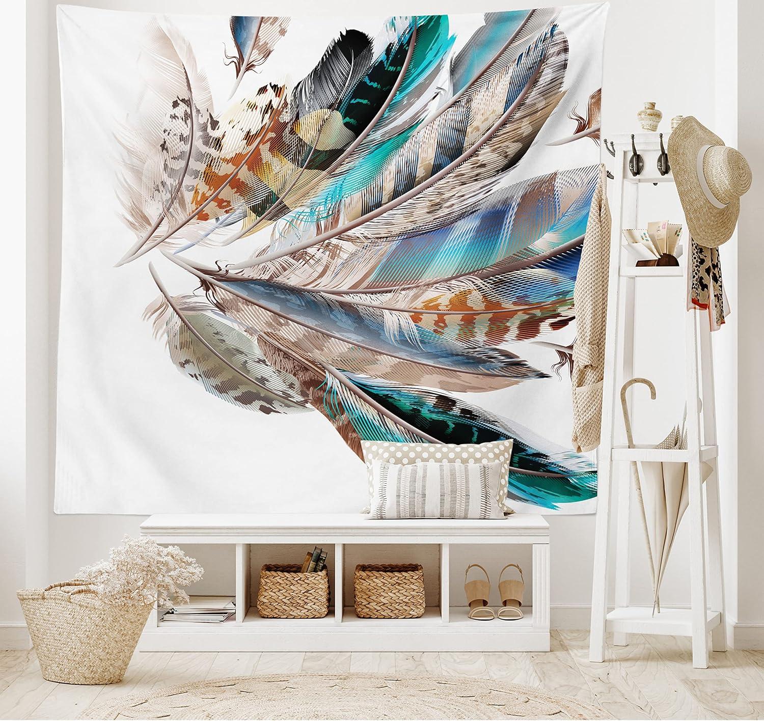 imageAmbesonne Hippie Tapestry Modern Goth Scene of Wingy Skeleton Moon and Roundy Flowers Boho Dreamy Fabric Wall Hanging Decor for Bedroom Living Room Dorm 28 X 23 Eggshell Shamrock GreenTeal Brown