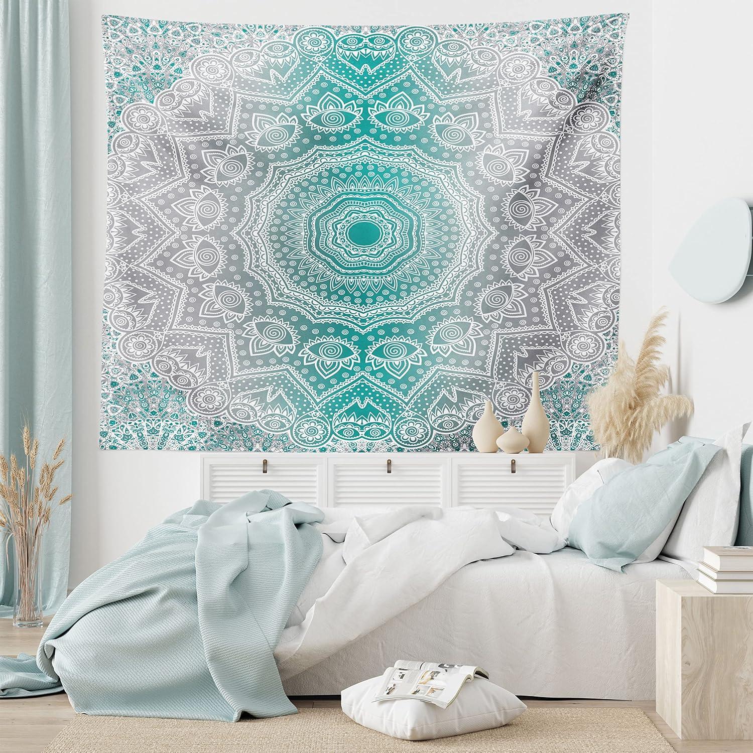 imageAmbesonne Hippie Tapestry Modern Goth Scene of Wingy Skeleton Moon and Roundy Flowers Boho Dreamy Fabric Wall Hanging Decor for Bedroom Living Room Dorm 28 X 23 Eggshell Shamrock GreenTeal and Grey
