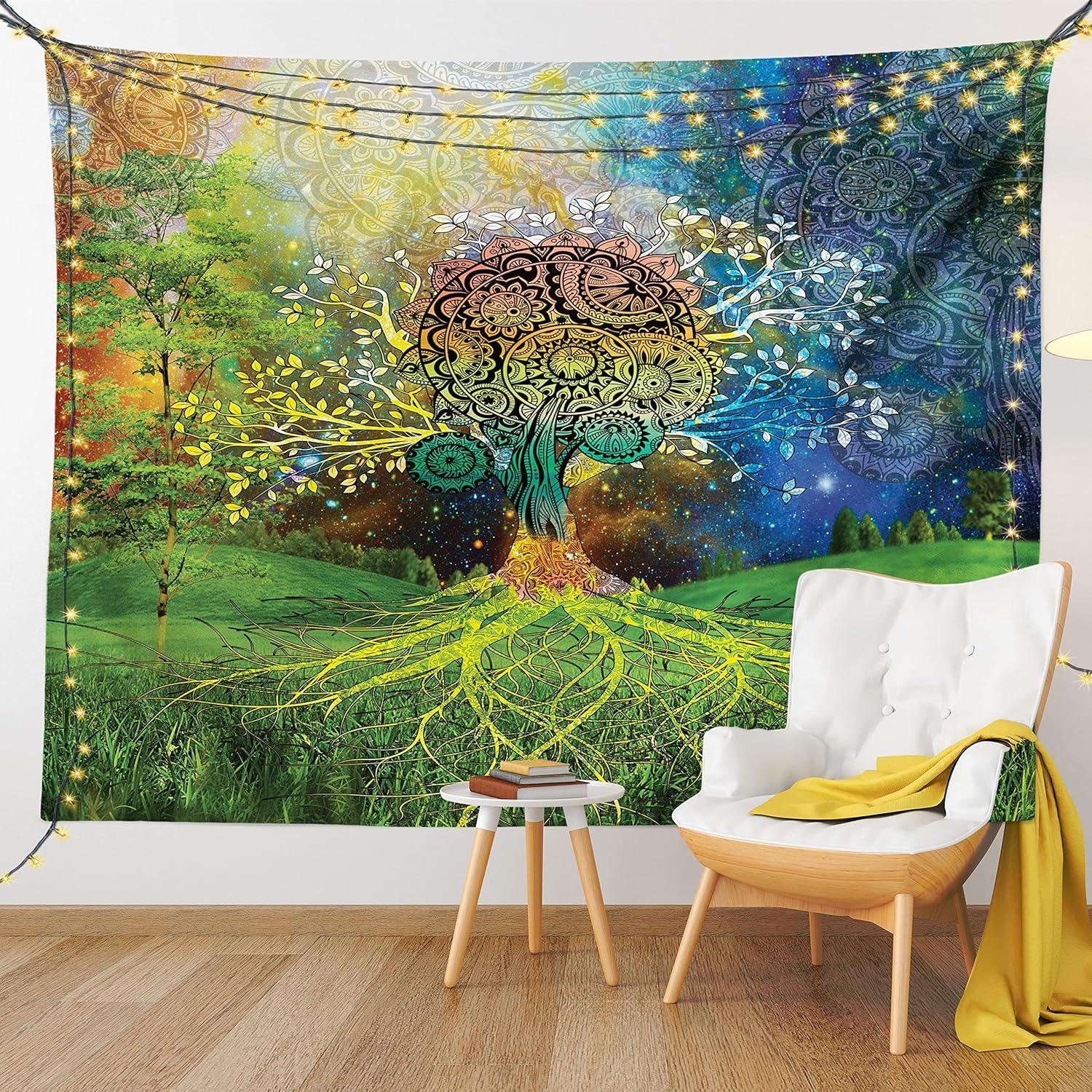 imageAmbesonne Hippie Tapestry Modern Goth Scene of Wingy Skeleton Moon and Roundy Flowers Boho Dreamy Fabric Wall Hanging Decor for Bedroom Living Room Dorm 28 X 23 Eggshell Shamrock GreenGreen Blue