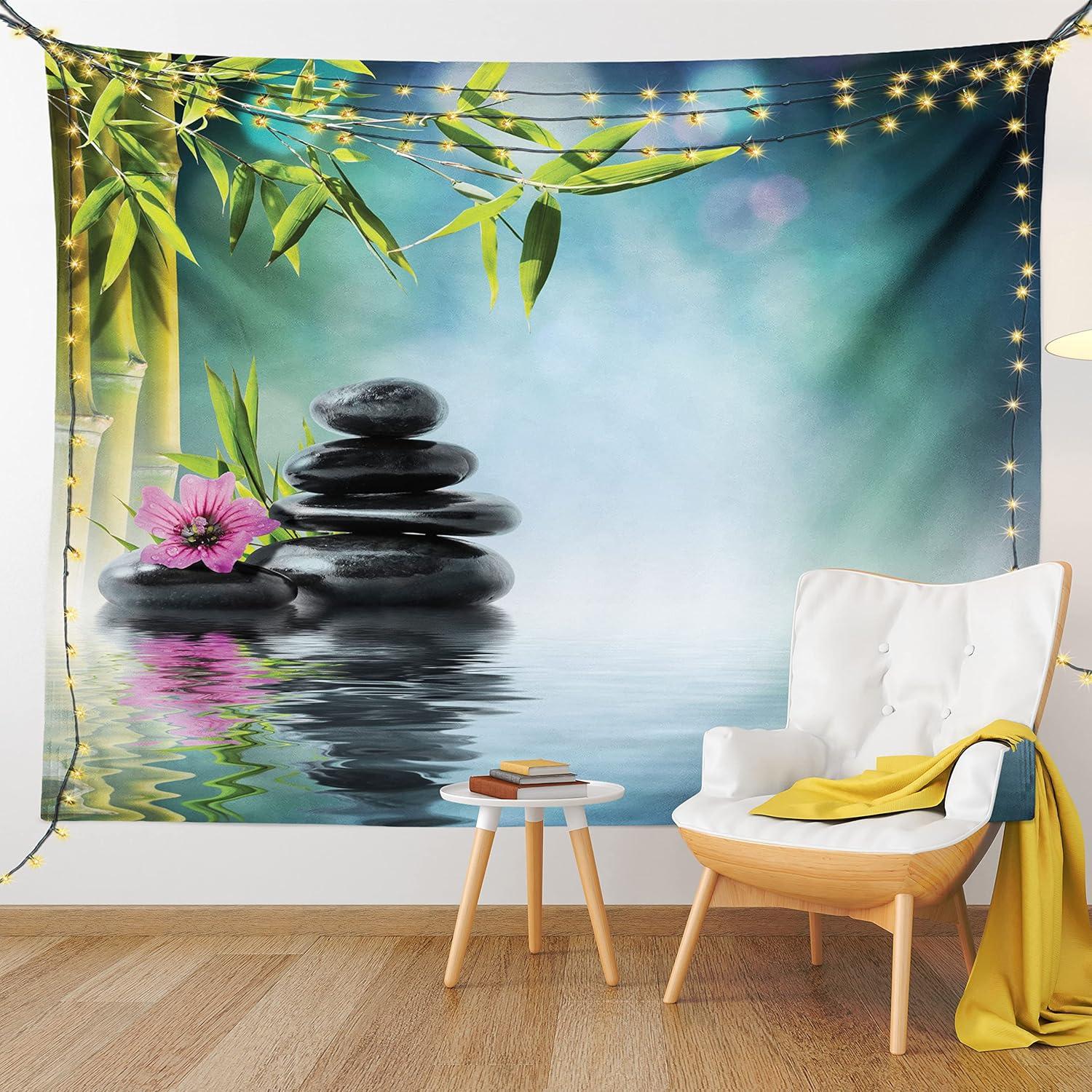 imageAmbesonne Hippie Tapestry Modern Goth Scene of Wingy Skeleton Moon and Roundy Flowers Boho Dreamy Fabric Wall Hanging Decor for Bedroom Living Room Dorm 28 X 23 Eggshell Shamrock GreenBlue Black