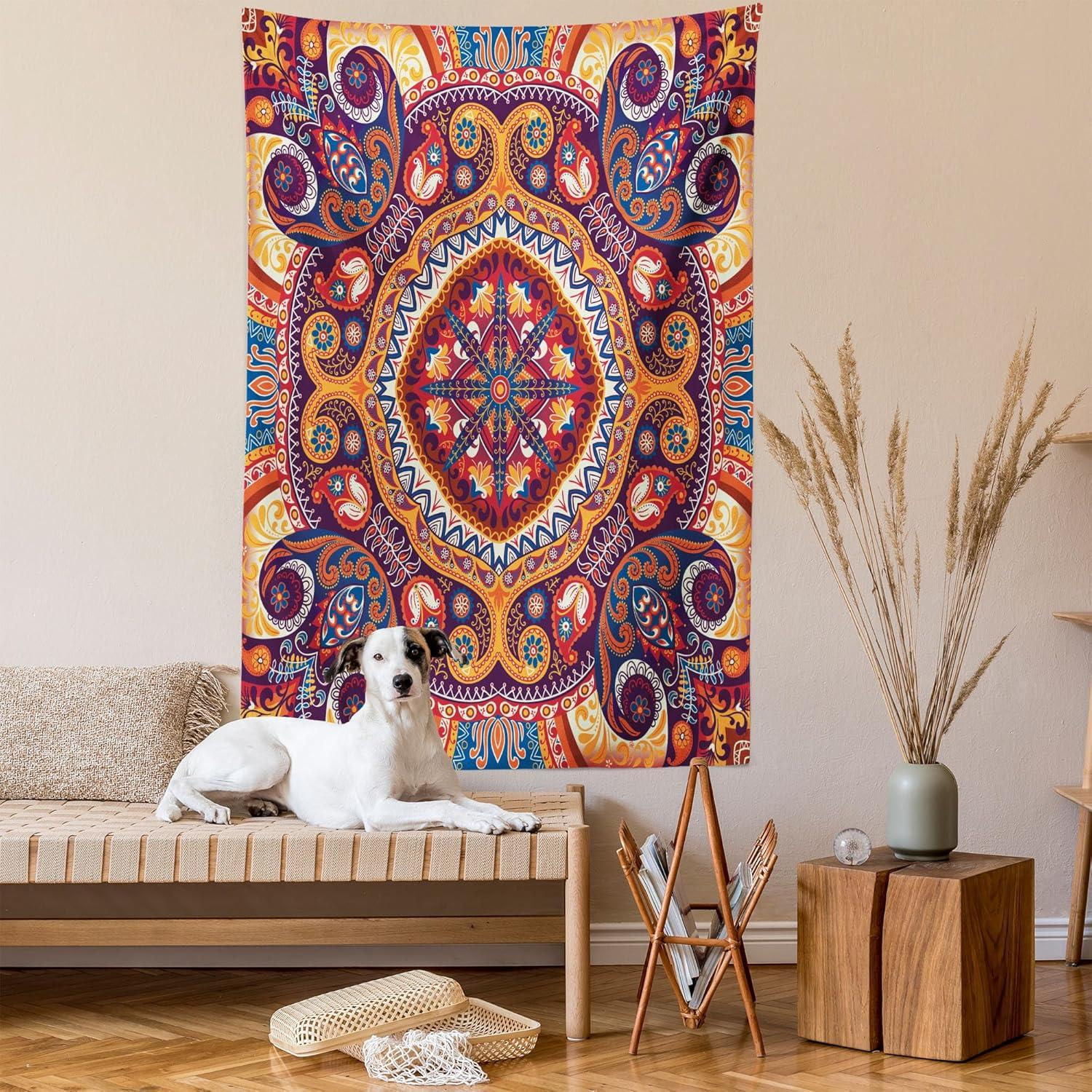 imageAmbesonne Hippie Tapestry Modern Goth Scene of Wingy Skeleton Moon and Roundy Flowers Boho Dreamy Fabric Wall Hanging Decor for Bedroom Living Room Dorm 28 X 23 Eggshell Shamrock GreenPale Orange