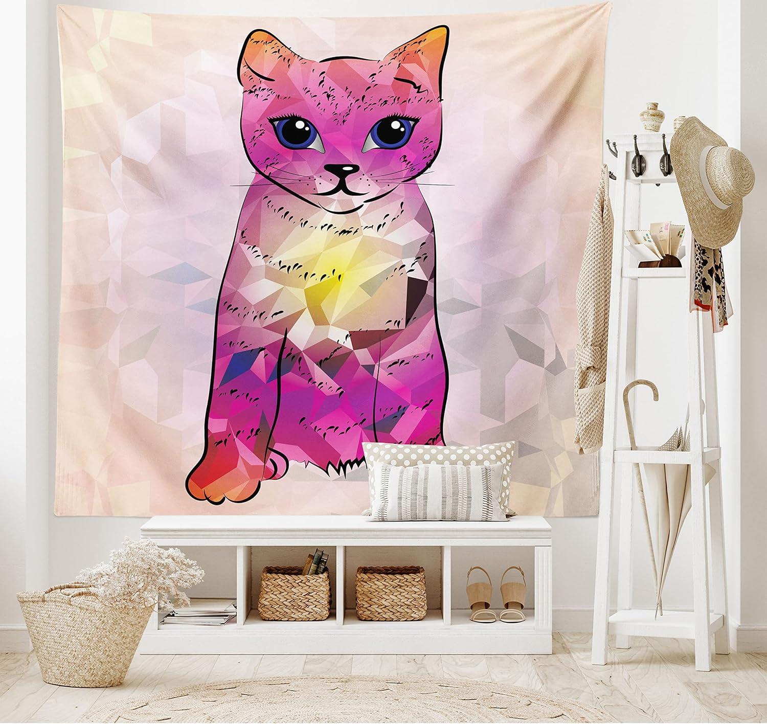 imageAmbesonne Hippie Tapestry Modern Goth Scene of Wingy Skeleton Moon and Roundy Flowers Boho Dreamy Fabric Wall Hanging Decor for Bedroom Living Room Dorm 28 X 23 Eggshell Shamrock GreenPink Fuchsia