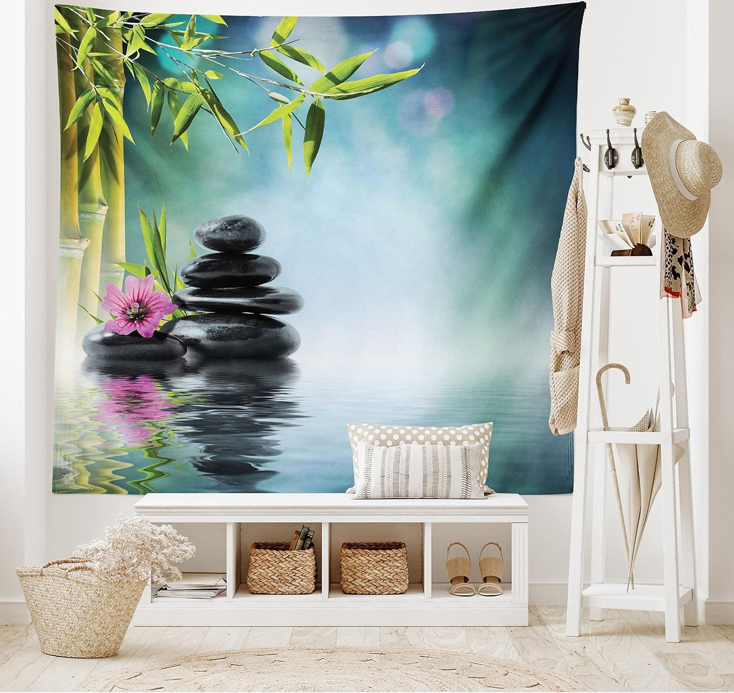 imageAmbesonne Hippie Tapestry Modern Goth Scene of Wingy Skeleton Moon and Roundy Flowers Boho Dreamy Fabric Wall Hanging Decor for Bedroom Living Room Dorm 28 X 23 Eggshell Shamrock GreenBlue Black