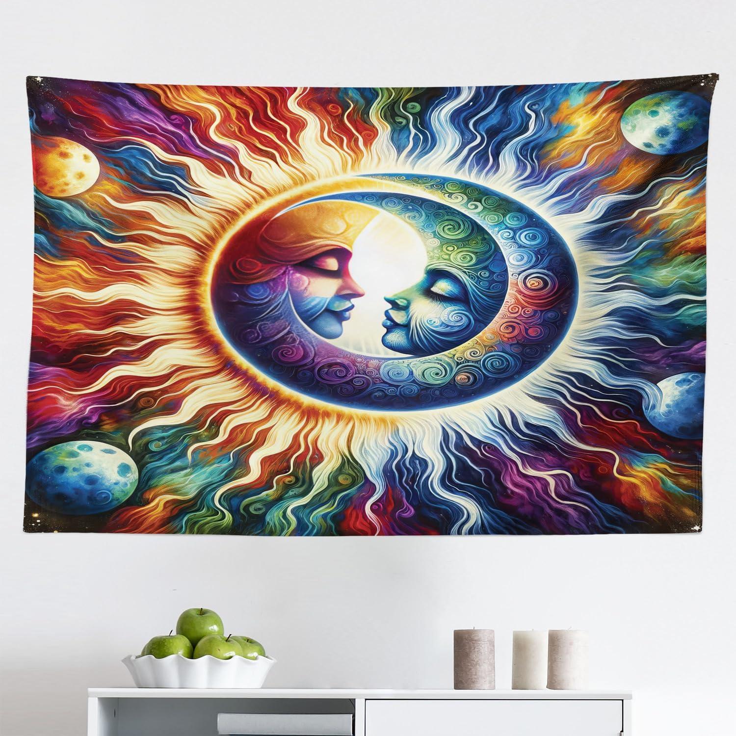 imageAmbesonne Hippie Tapestry Modern Goth Scene of Wingy Skeleton Moon and Roundy Flowers Boho Dreamy Fabric Wall Hanging Decor for Bedroom Living Room Dorm 28 X 23 Eggshell Shamrock GreenAmber Multicolor