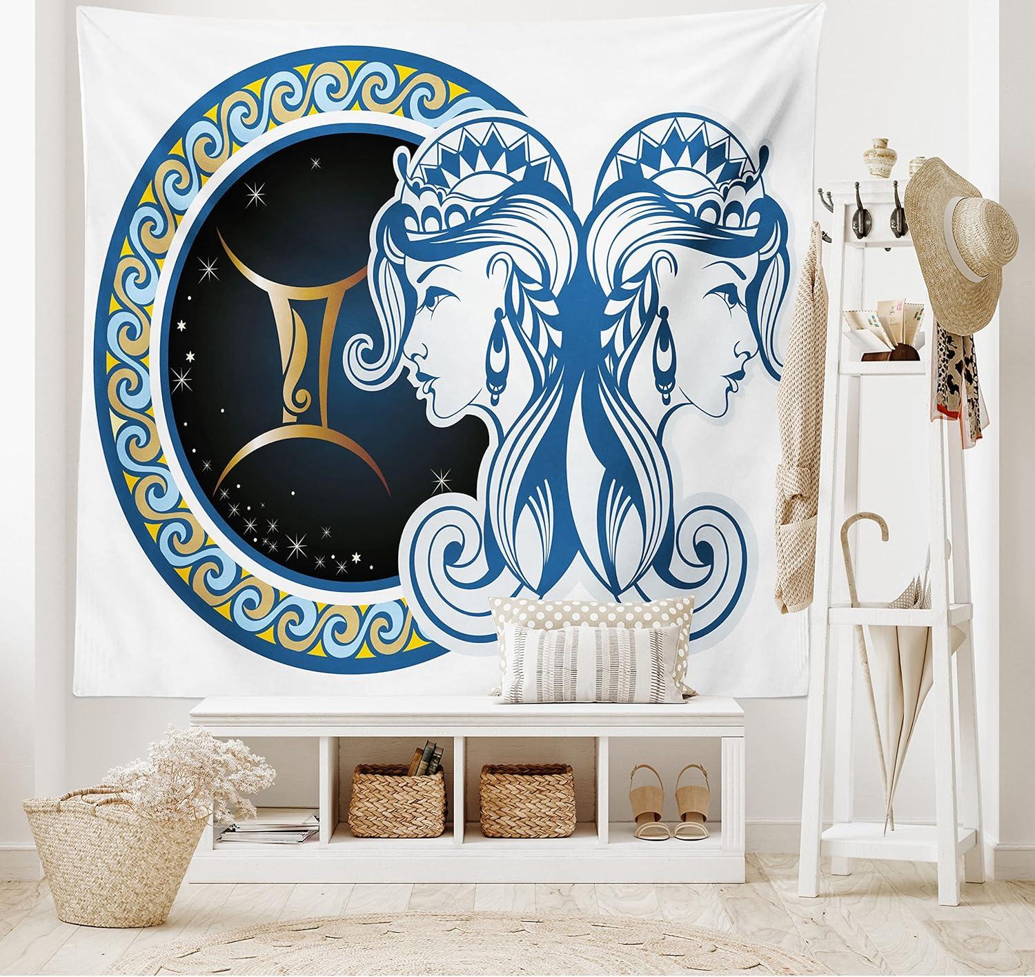 imageAmbesonne Hippie Tapestry Modern Goth Scene of Wingy Skeleton Moon and Roundy Flowers Boho Dreamy Fabric Wall Hanging Decor for Bedroom Living Room Dorm 28 X 23 Eggshell Shamrock GreenNight Blue