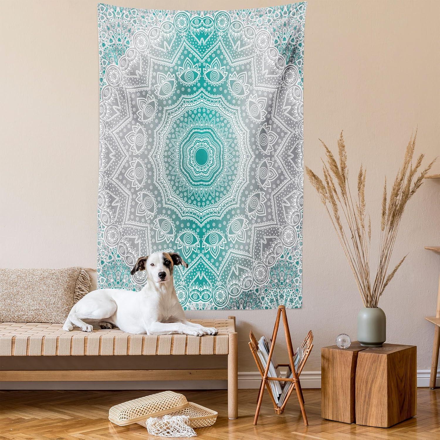 imageAmbesonne Hippie Tapestry Modern Goth Scene of Wingy Skeleton Moon and Roundy Flowers Boho Dreamy Fabric Wall Hanging Decor for Bedroom Living Room Dorm 28 X 23 Eggshell Shamrock GreenTeal Grey