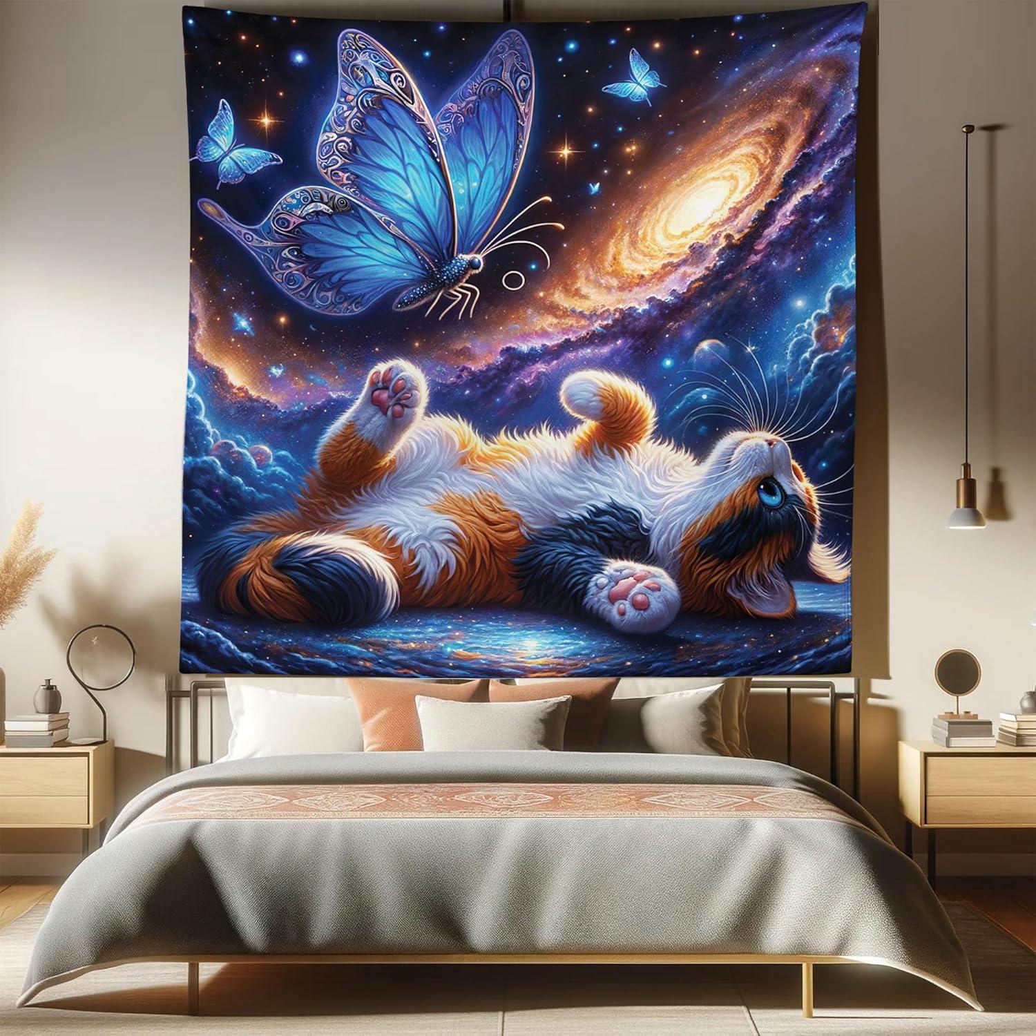 imageAmbesonne Hippie Tapestry Modern Goth Scene of Wingy Skeleton Moon and Roundy Flowers Boho Dreamy Fabric Wall Hanging Decor for Bedroom Living Room Dorm 28 X 23 Eggshell Shamrock GreenAzure Blue Orange Purple