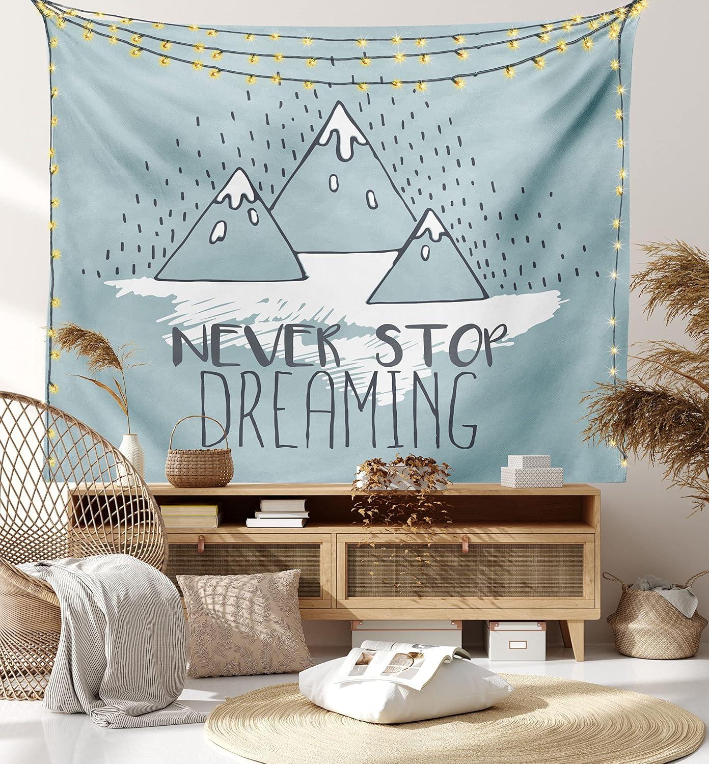imageAmbesonne Hippie Tapestry Modern Goth Scene of Wingy Skeleton Moon and Roundy Flowers Boho Dreamy Fabric Wall Hanging Decor for Bedroom Living Room Dorm 28 X 23 Eggshell Shamrock GreenPale Green White