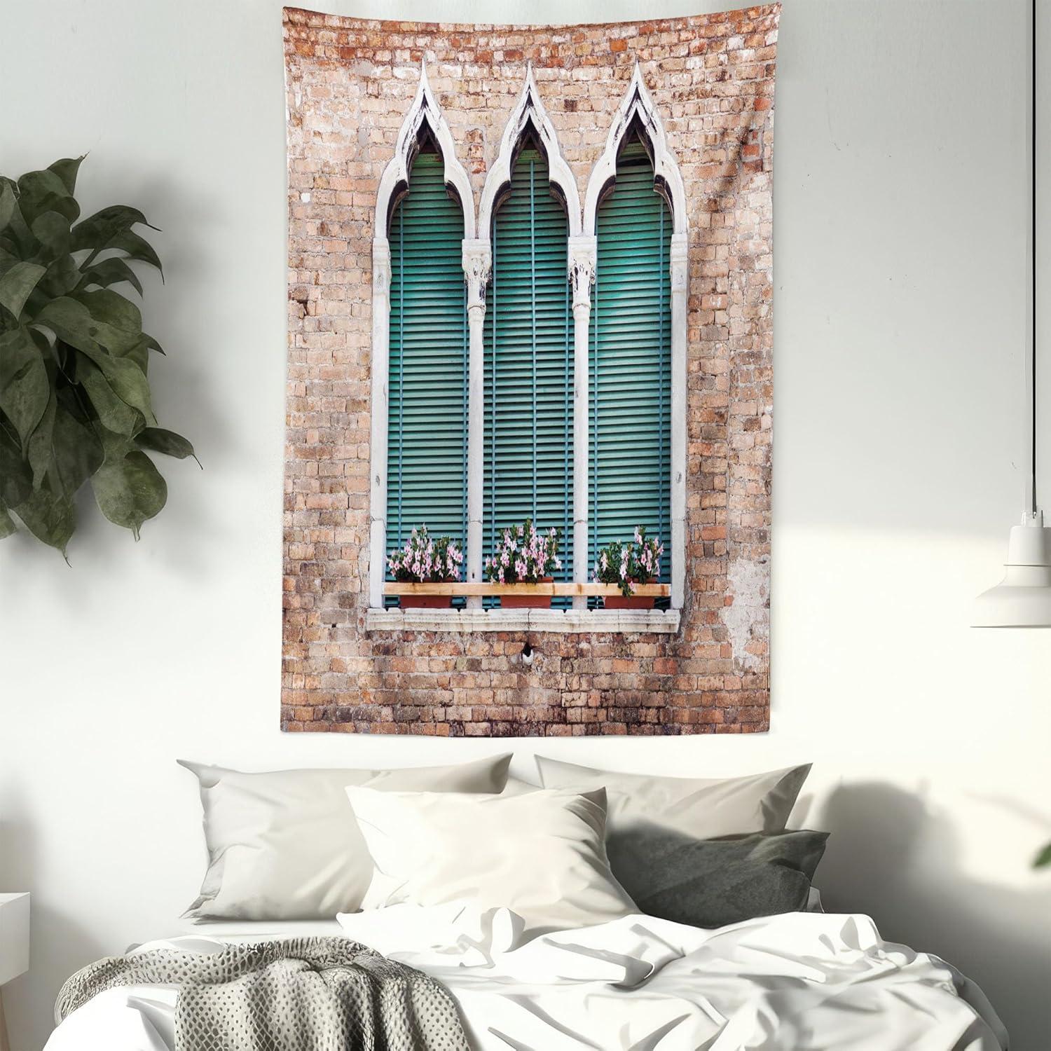 imageAmbesonne Hippie Tapestry Modern Goth Scene of Wingy Skeleton Moon and Roundy Flowers Boho Dreamy Fabric Wall Hanging Decor for Bedroom Living Room Dorm 28 X 23 Eggshell Shamrock GreenPale Brown White Blue