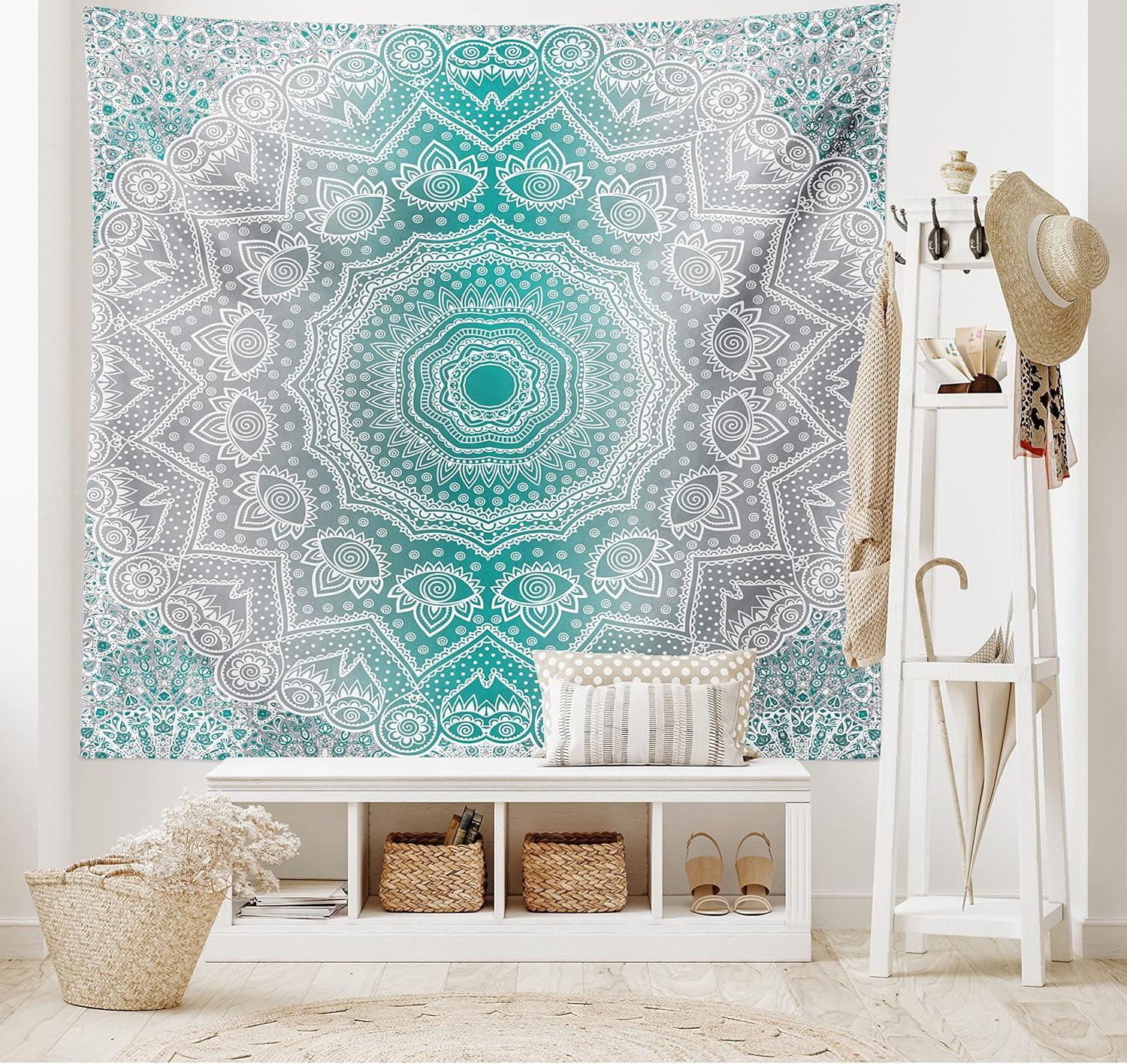 imageAmbesonne Hippie Tapestry Modern Goth Scene of Wingy Skeleton Moon and Roundy Flowers Boho Dreamy Fabric Wall Hanging Decor for Bedroom Living Room Dorm 28 X 23 Eggshell Shamrock GreenTeal Grey