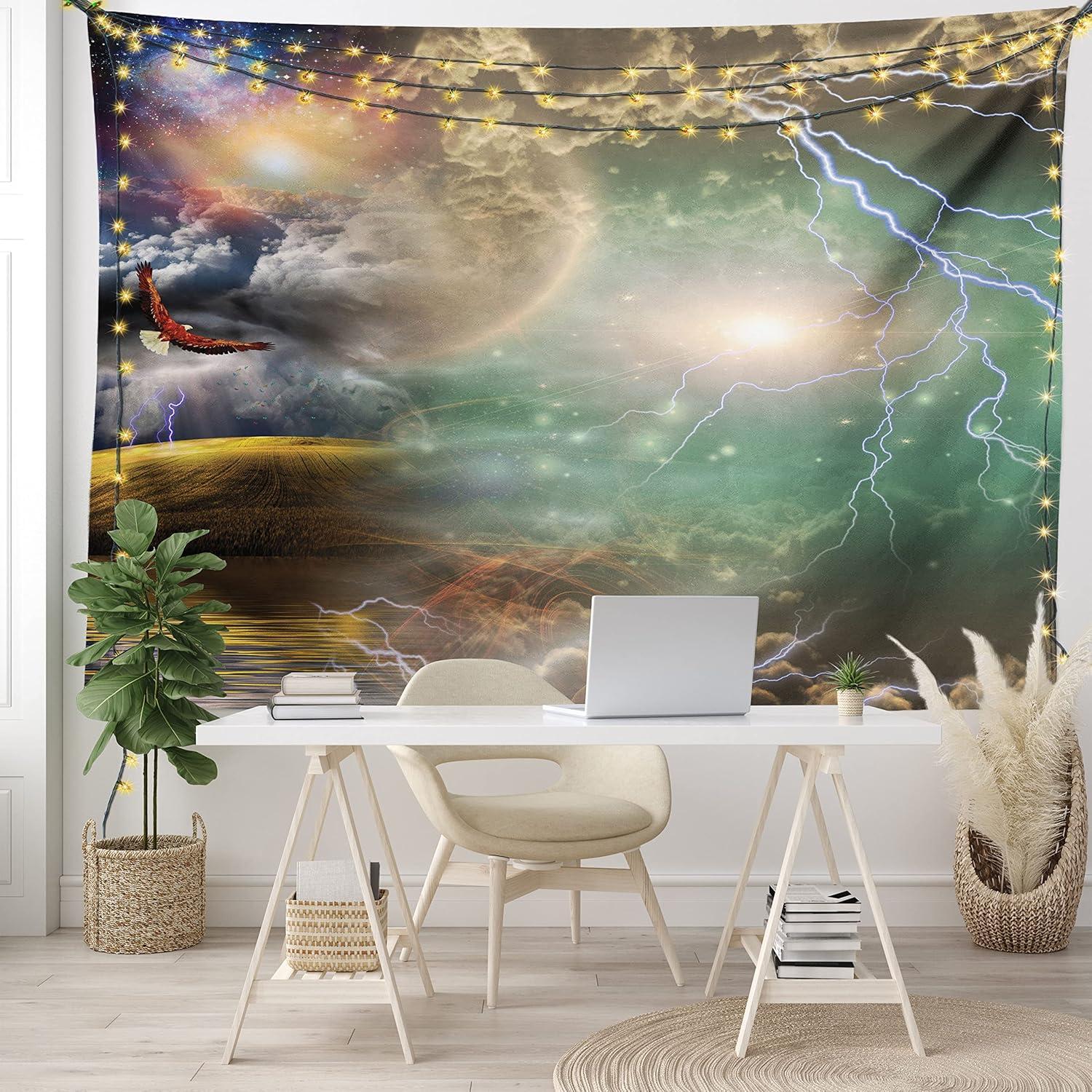 imageAmbesonne Hippie Tapestry Modern Goth Scene of Wingy Skeleton Moon and Roundy Flowers Boho Dreamy Fabric Wall Hanging Decor for Bedroom Living Room Dorm 28 X 23 Eggshell Shamrock GreenPurple Yellow